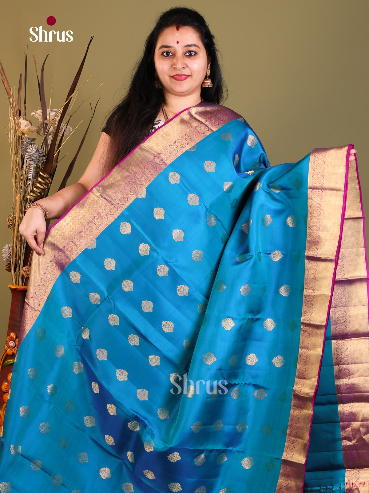 Blue & Purple- Kanchipuram-halfpure Saree