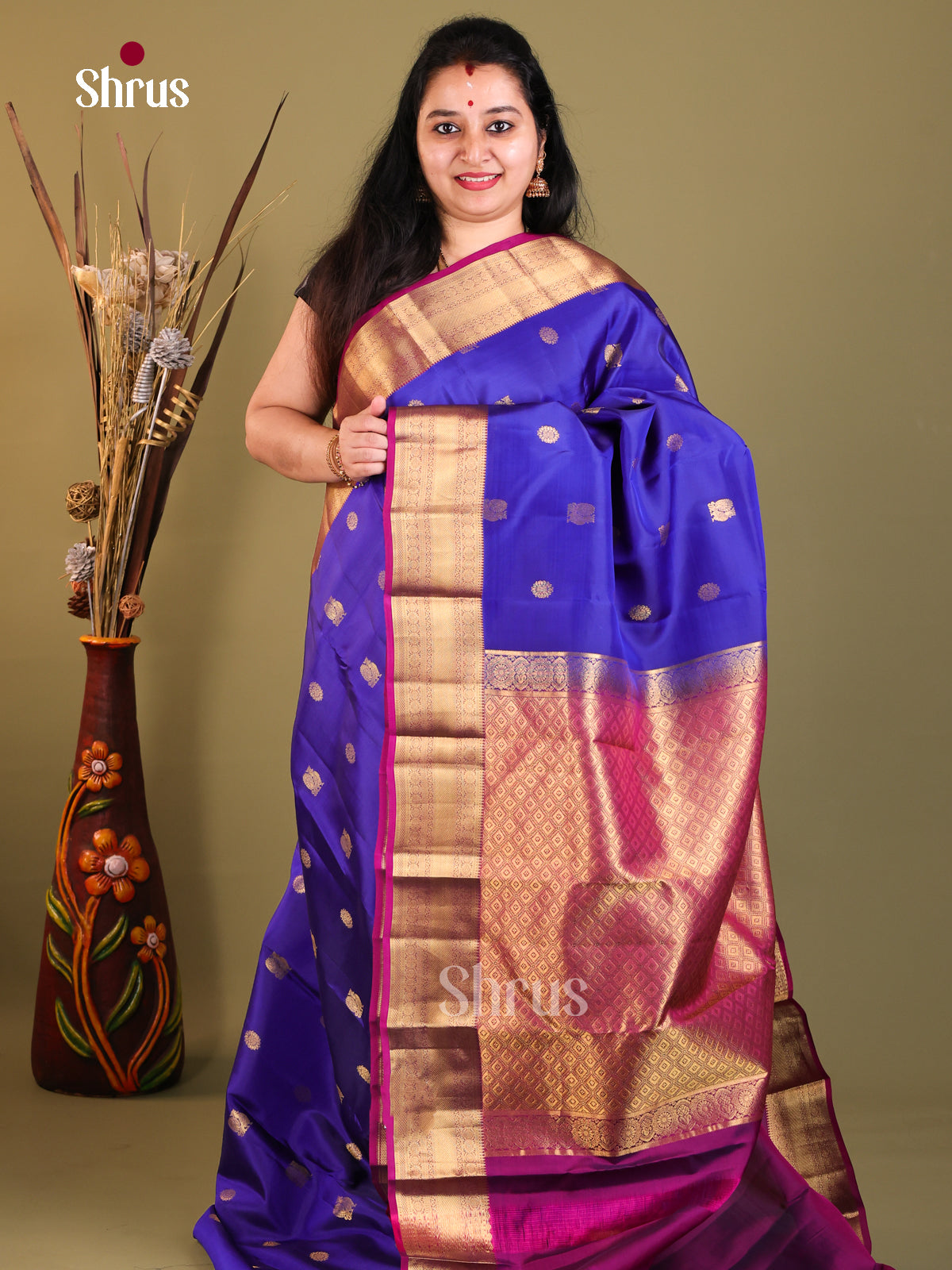 Blue & Purple - Kanchipuram-halfpure Saree