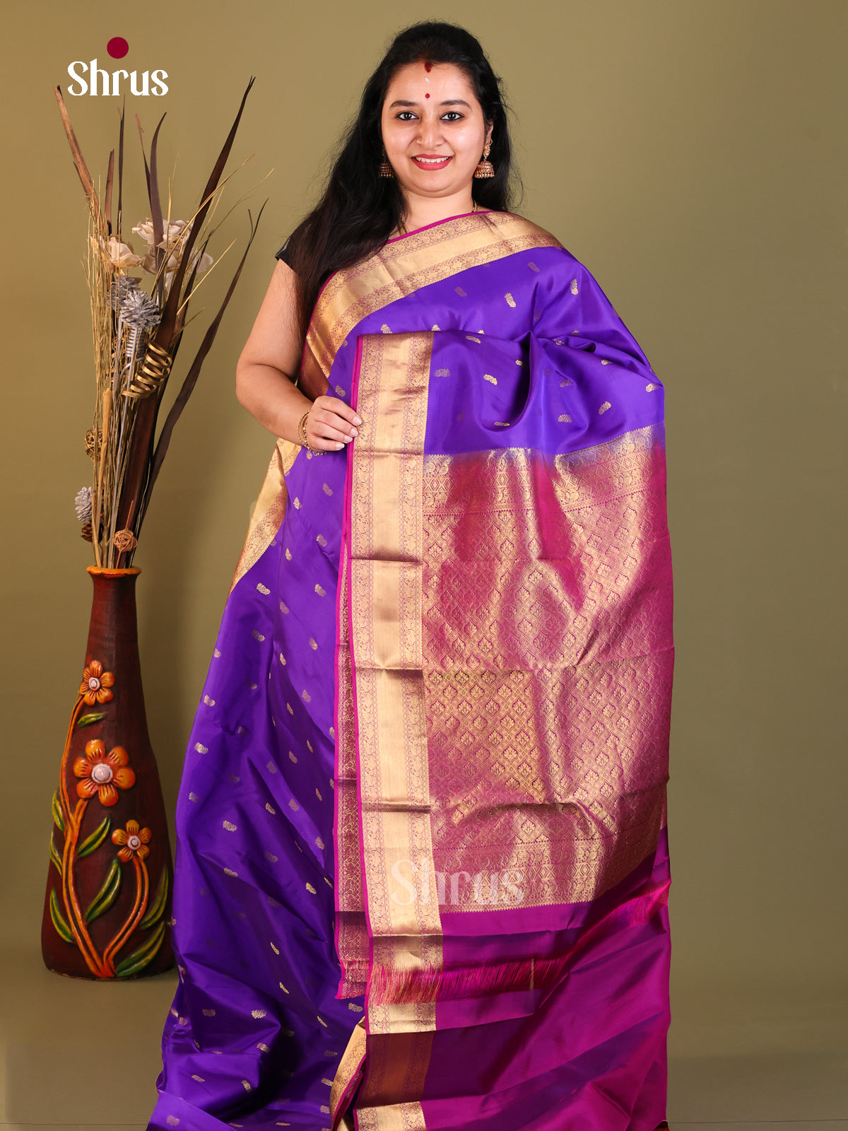 Blue & Purple - Kanchipuram-halfpure Saree