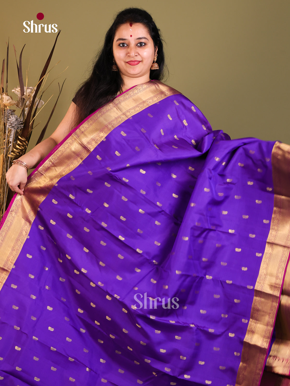 Blue & Purple - Kanchipuram-halfpure Saree