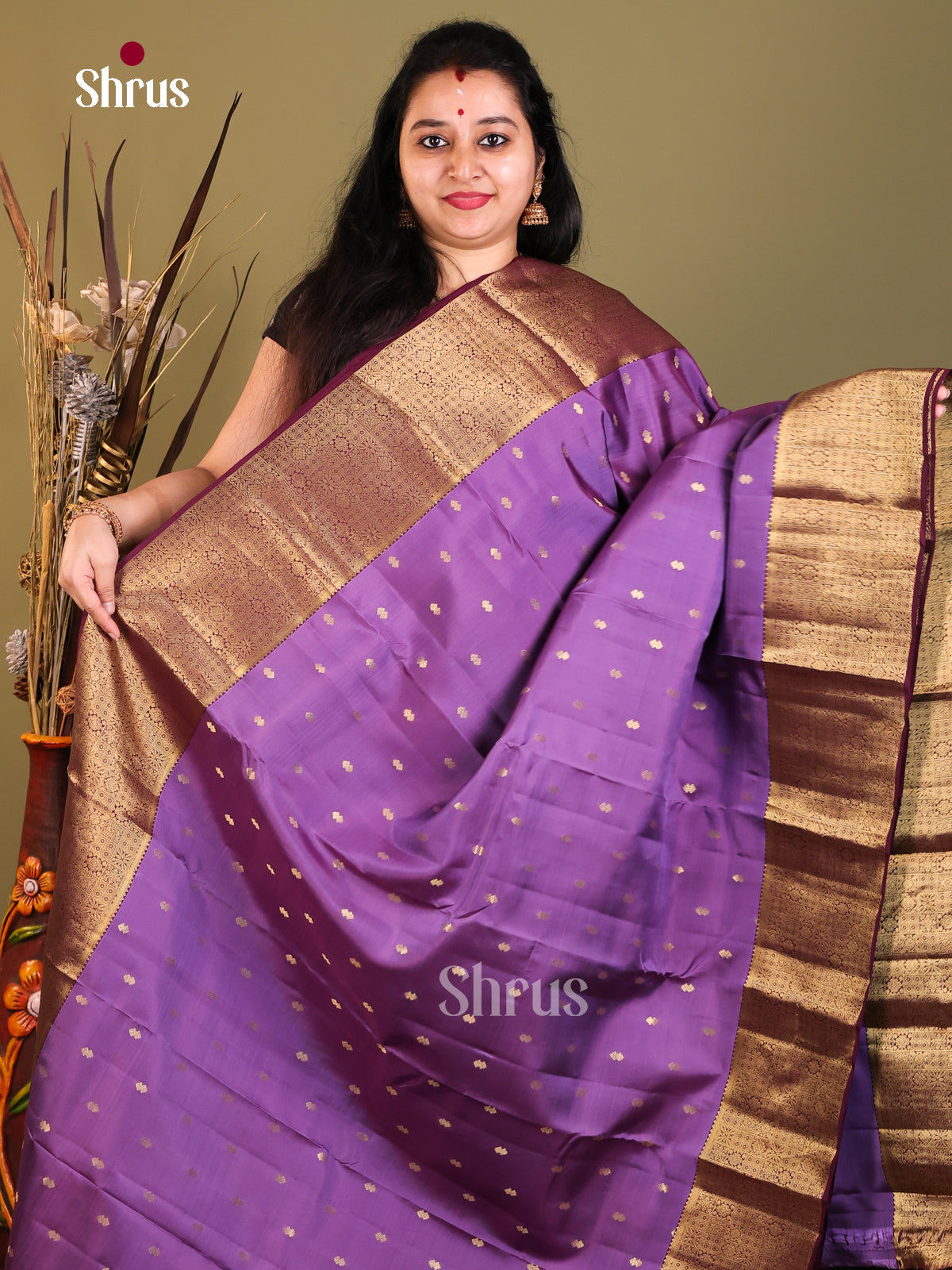 Lilac & Purple - Kanchipuram-halfpure Saree - Shop on Shrus.com