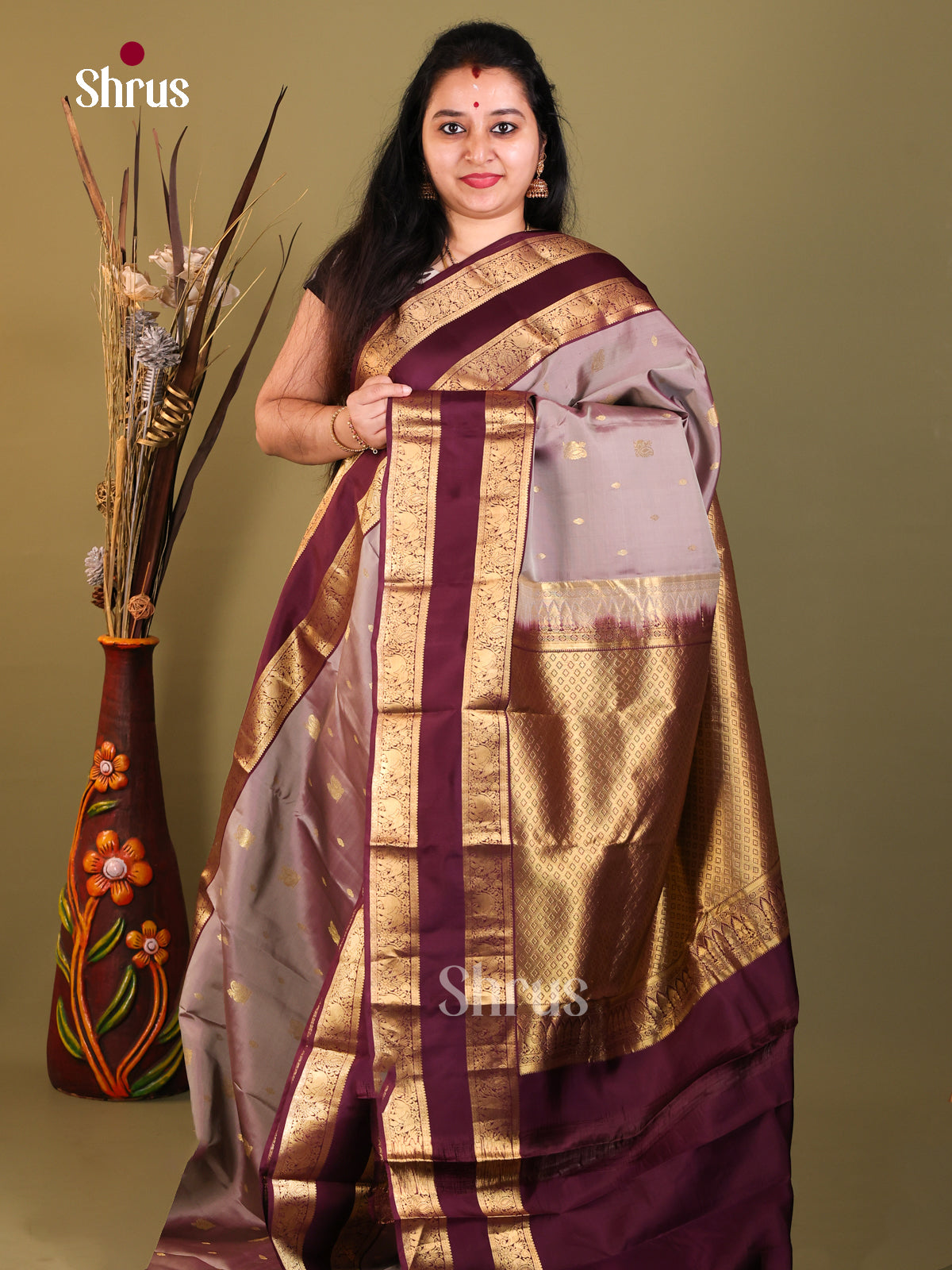 Lavender & Purple - Kanchipuram-halfpure Saree - Shop on Shrus.com
