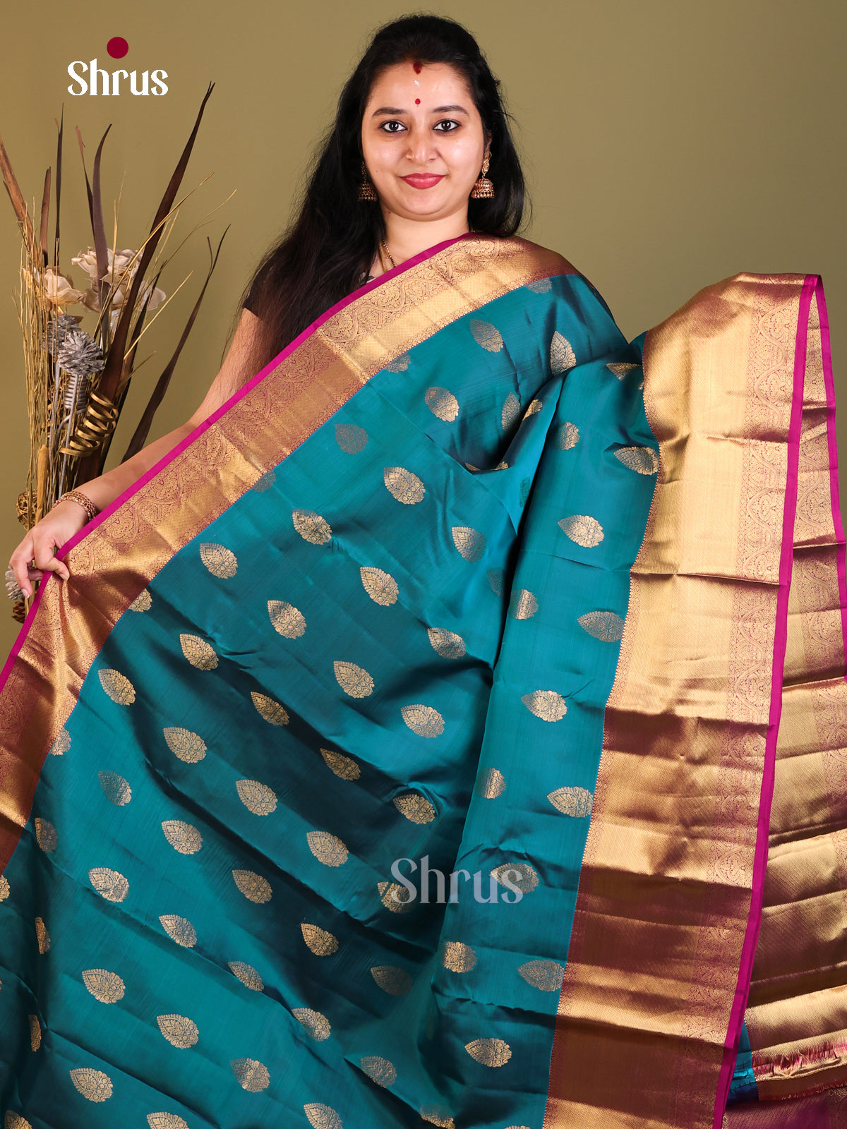 Peacock Blue & Purple - Kanchipuram-halfpure Saree - Shop on Shrus.com