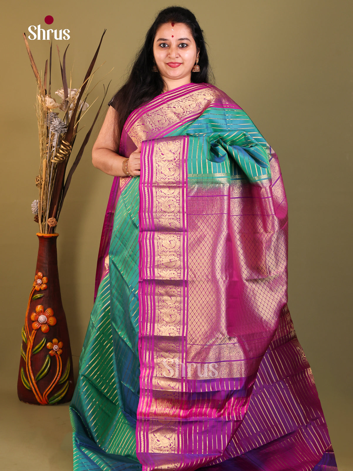 Green & Purple - Kanchipuram-halfpure Saree - Shop on Shrus.com
