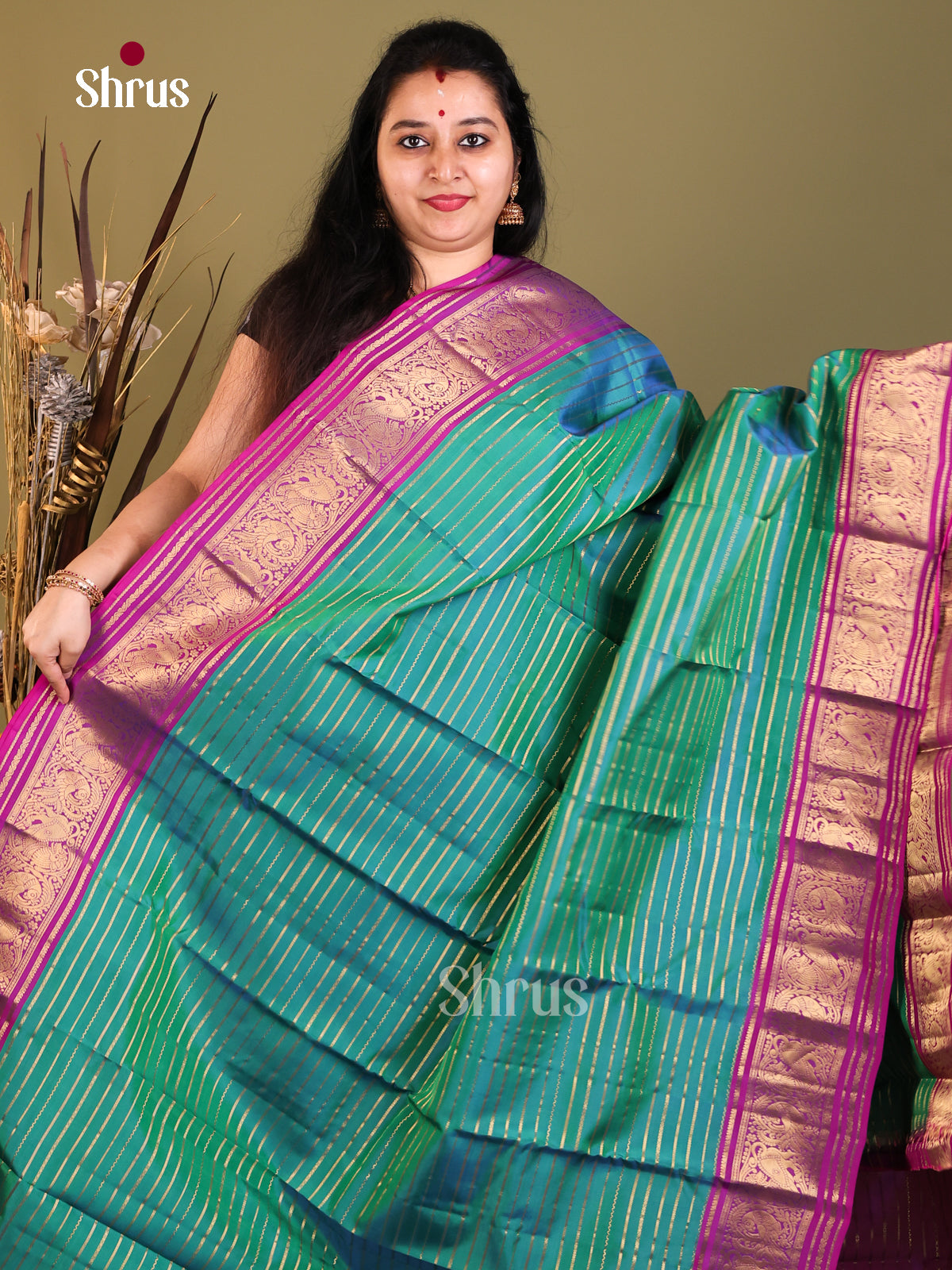 Green & Purple - Kanchipuram-halfpure Saree - Shop on Shrus.com