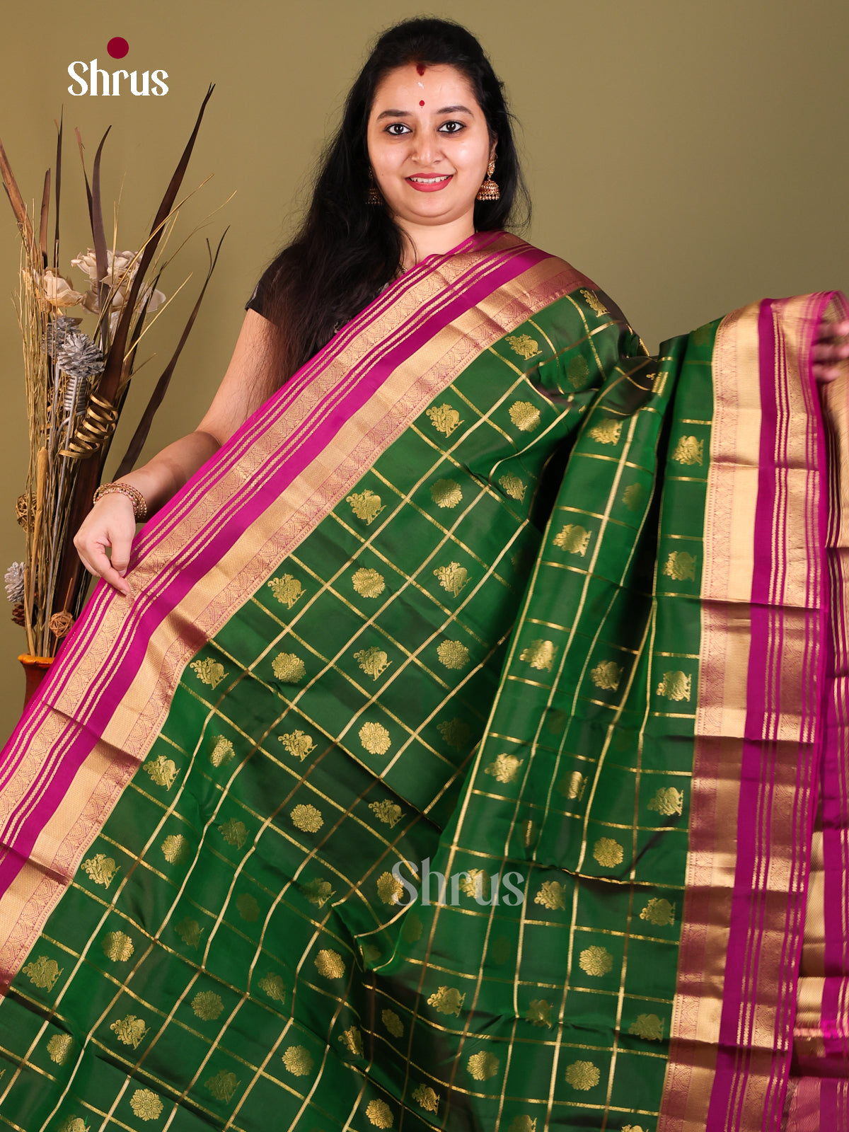Green & Purple - Kanchipuram-halfpure Saree - Shop on Shrus.com