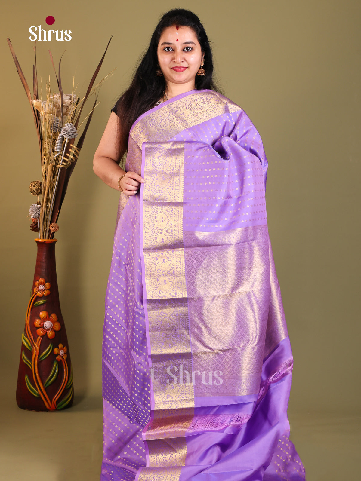 Lilac(Single tone) - Kanchipuram-halfpure Saree - Shop on Shrus.com