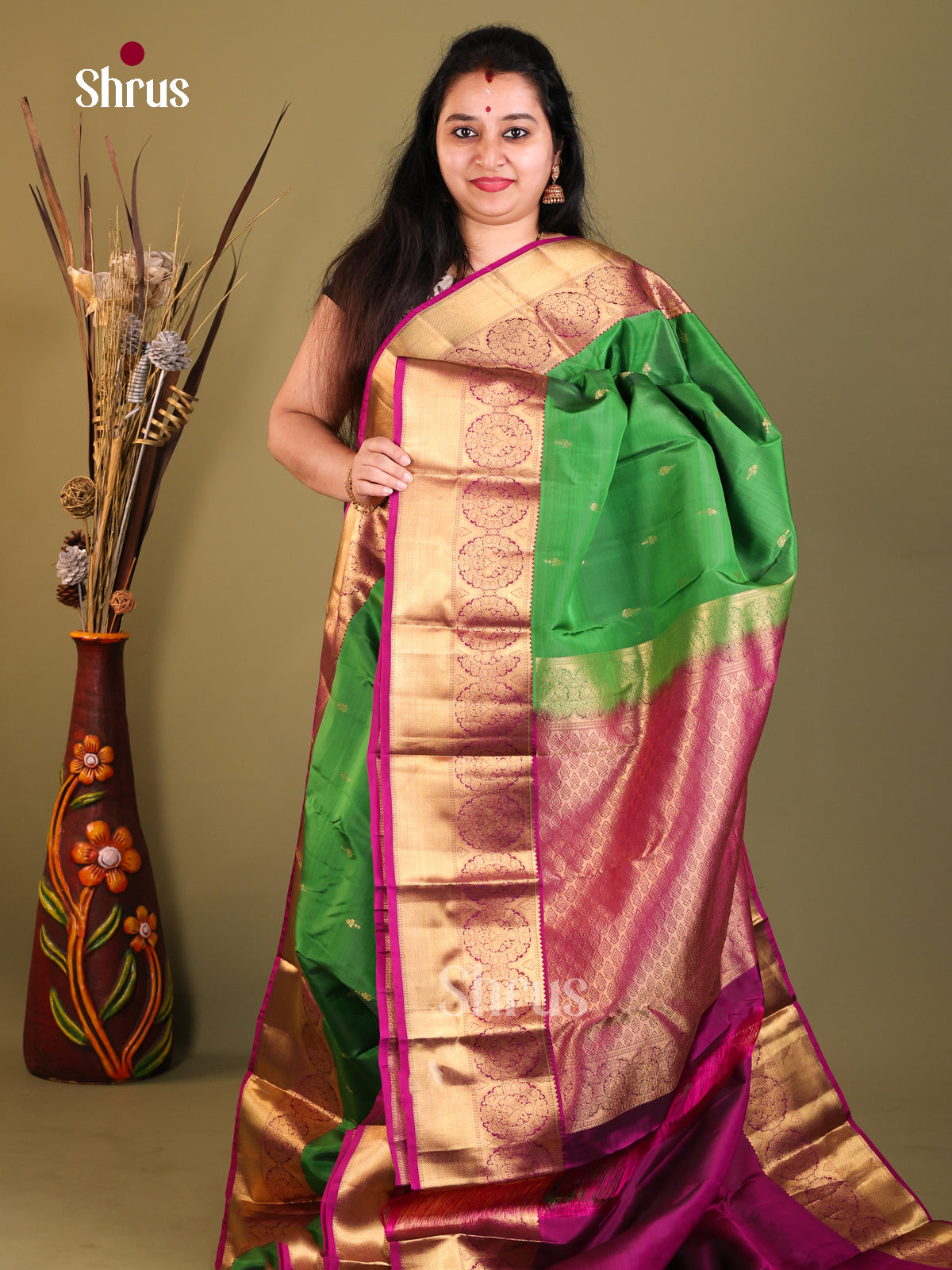 Green & Purple - Kanchipuram-halfpure Saree