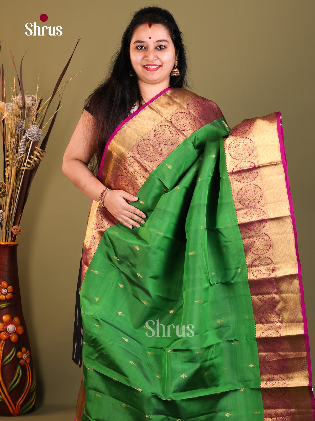 Green & Purple - Kanchipuram-halfpure Saree