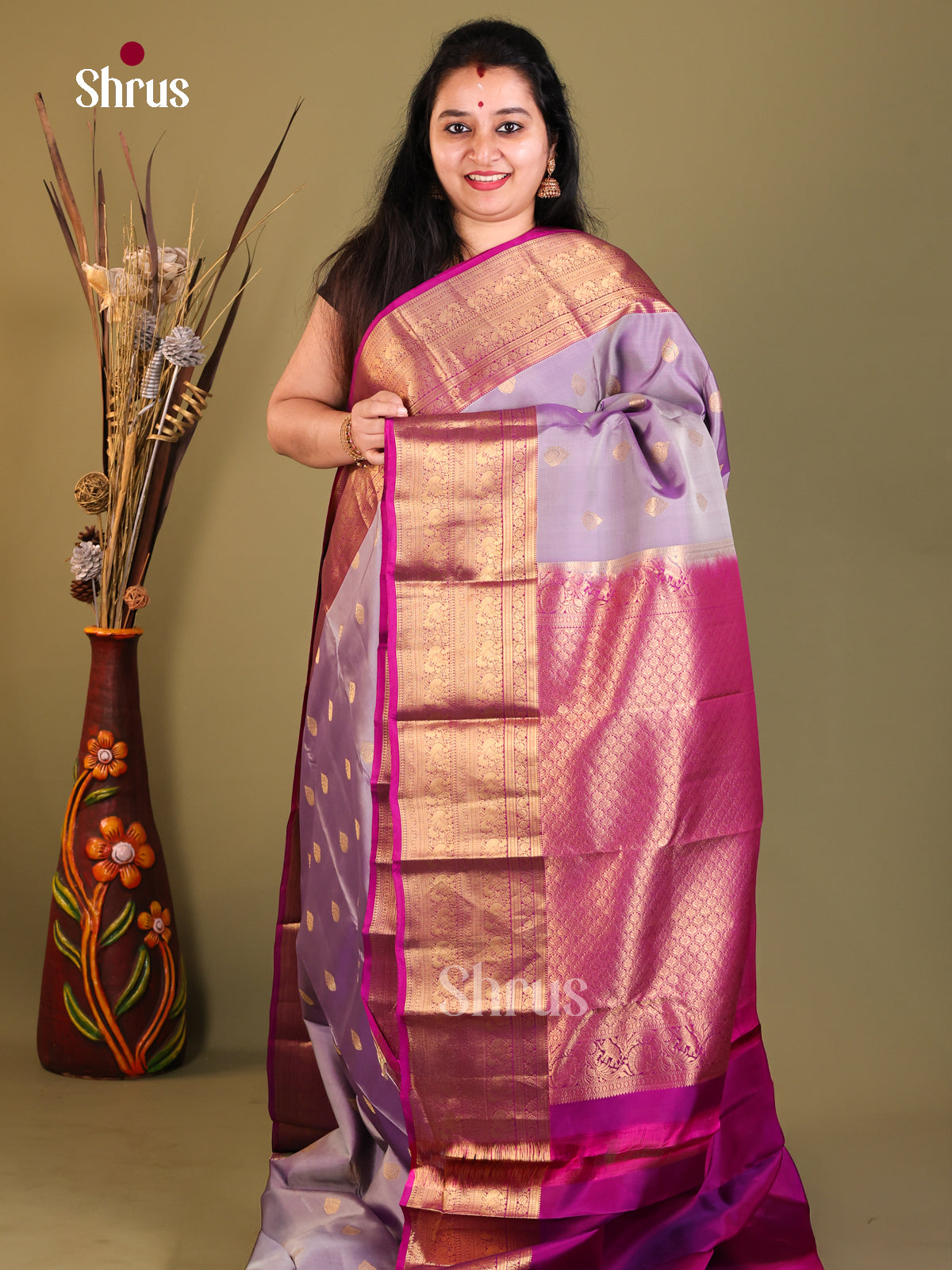 Lavender & Purple - Kanchipuram-halfpure Saree - Shop on Shrus.com