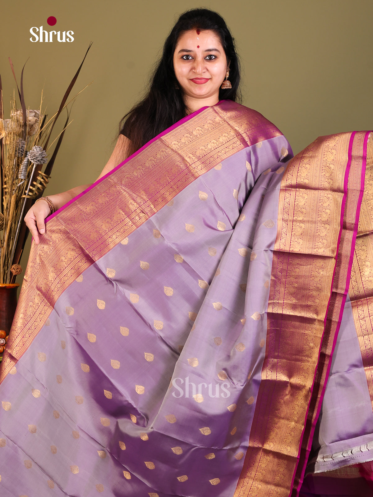 Lavender & Purple - Kanchipuram-halfpure Saree - Shop on Shrus.com