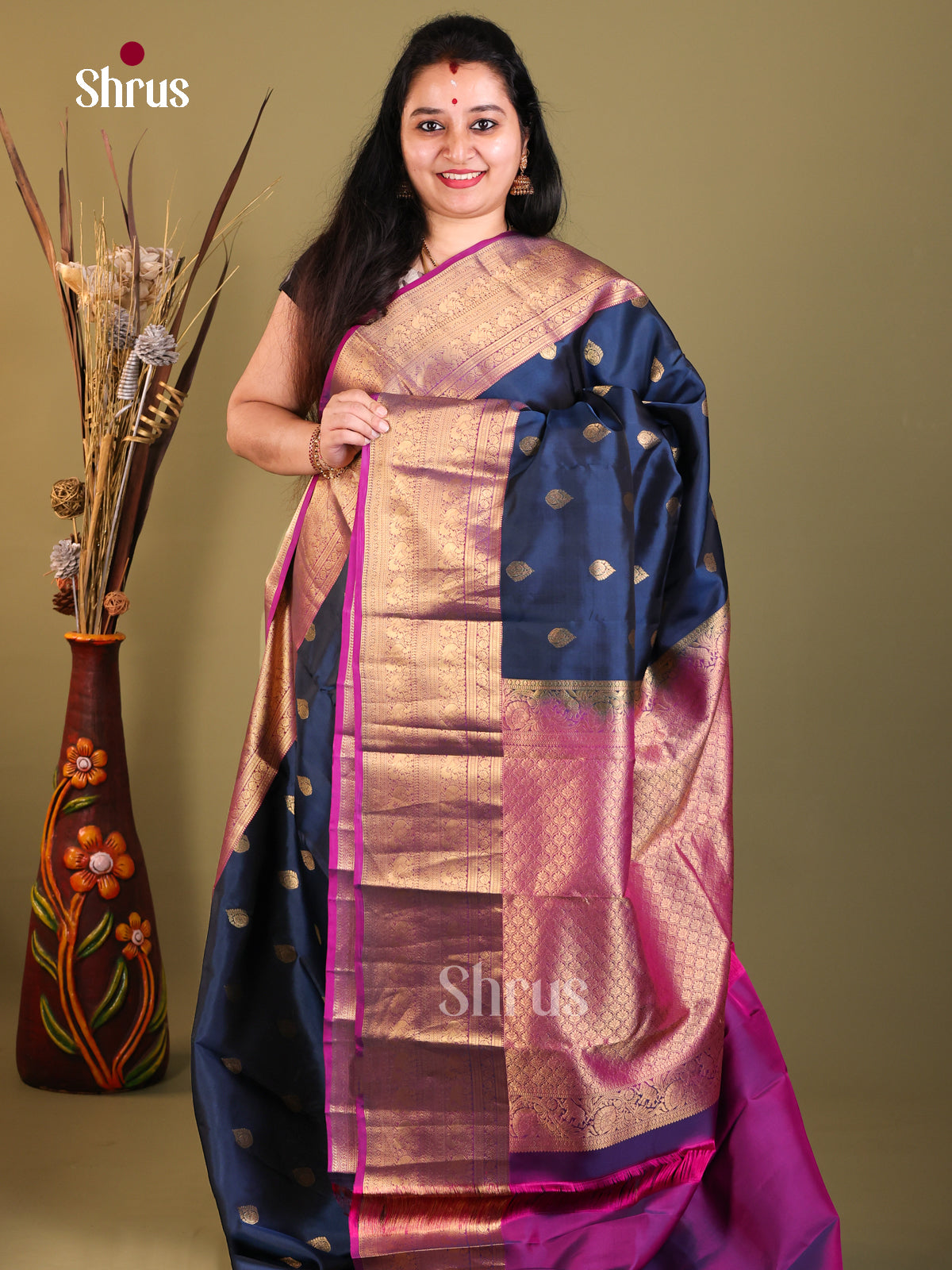 Blue & Majenta - Kanchipuram-halfpure Saree