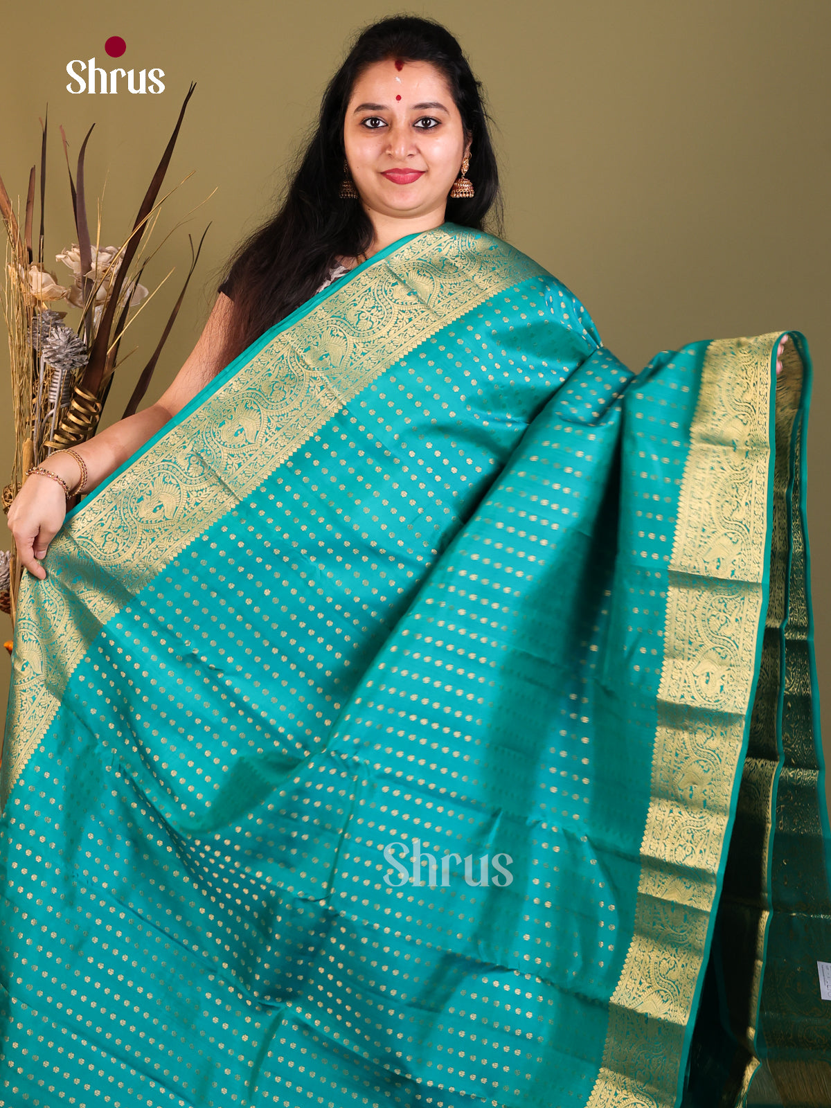 Teal Blue(single Tone) - Kanchipuram-halfpure Saree