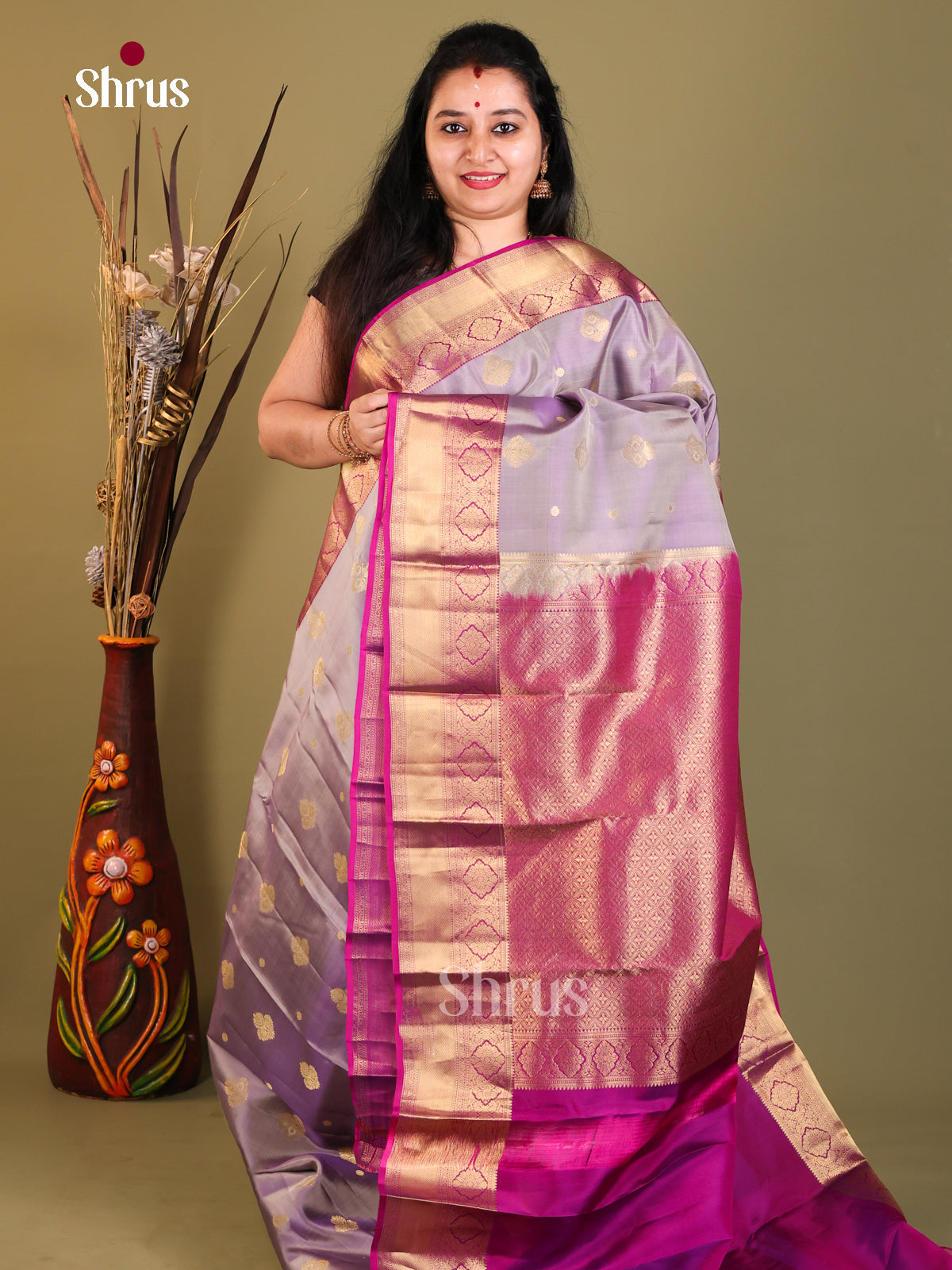 Lavender & Purple - Kanchipuram-halfpure Saree - Shop on Shrus.com