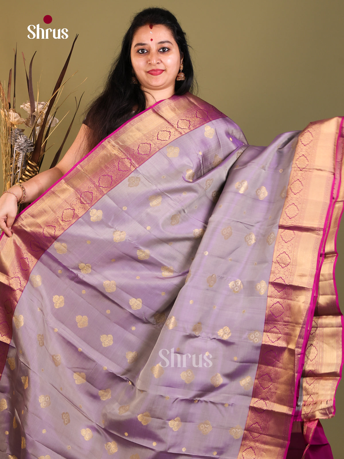 Lavender & Purple - Kanchipuram-halfpure Saree - Shop on Shrus.com
