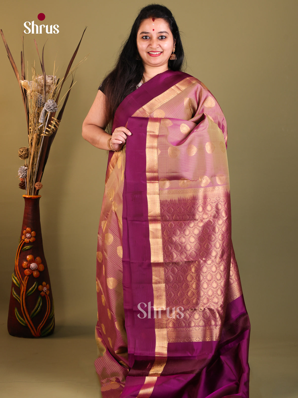 Lavender & Purple - Kanchipuram-halfpure Saree - Shop on Shrus.com