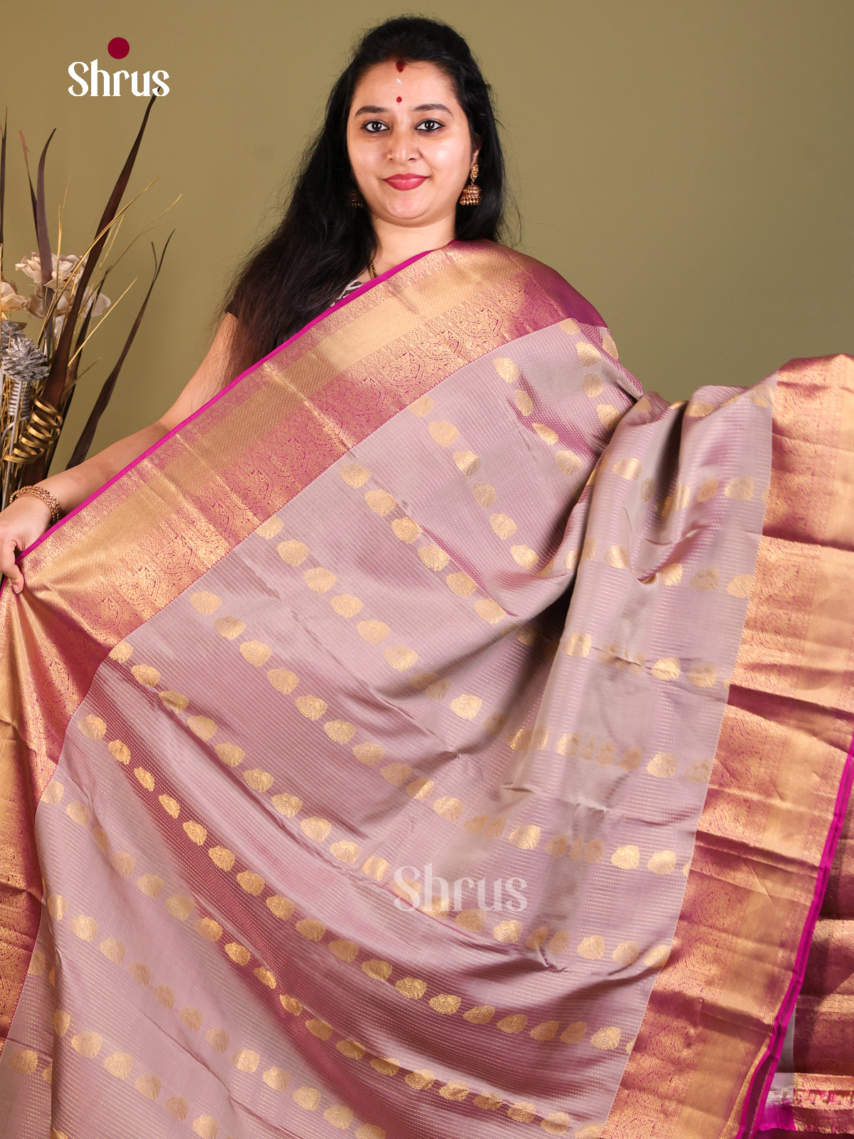 Lavender & Purple - Kanchipuram-halfpure Saree - Shop on Shrus.com