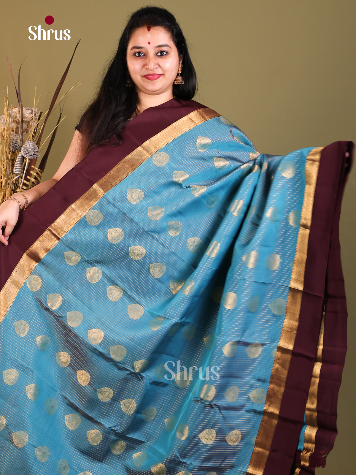 Blue & Maroon - Kanchipuram-halfpure Saree
