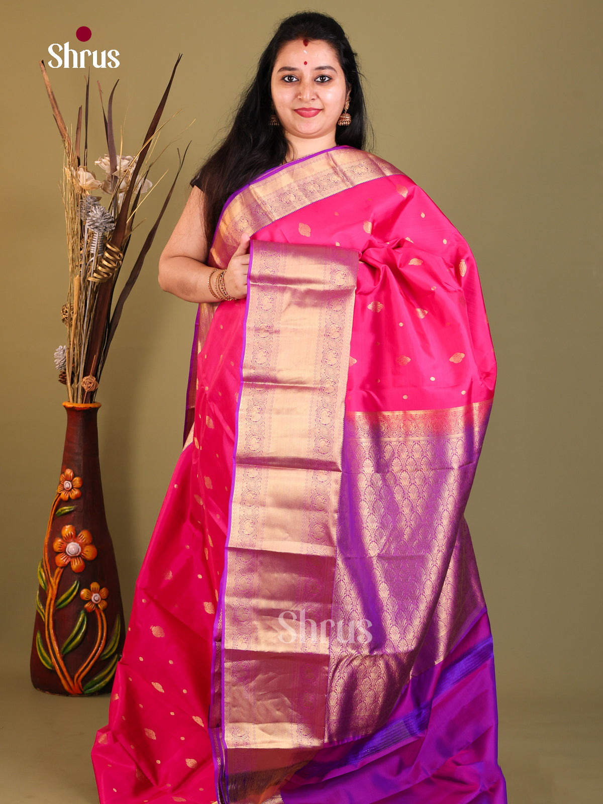 Pink & Purple- Kanchipuram-halfpure Saree - Shop on Shrus.com