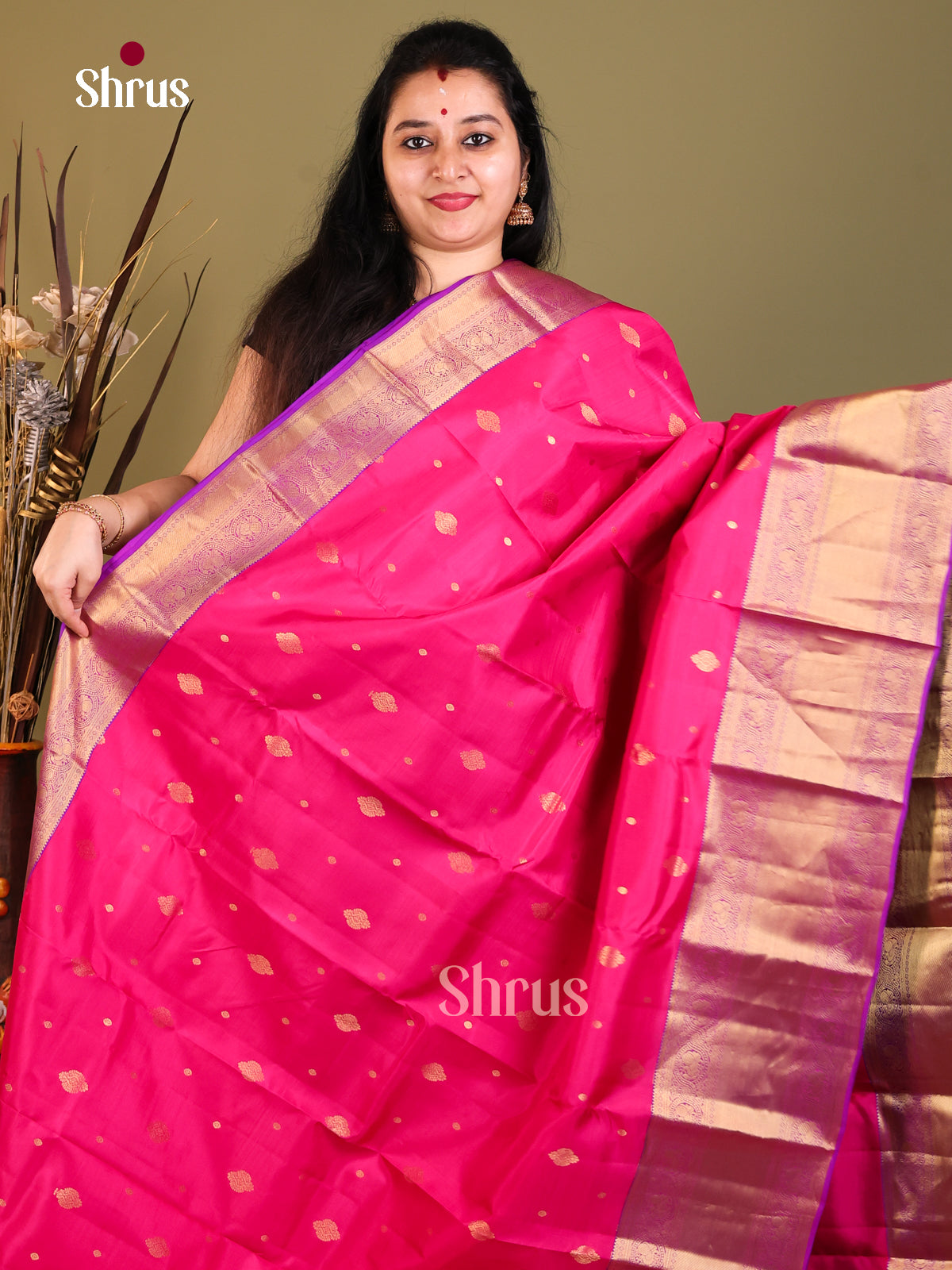 Pink & Purple- Kanchipuram-halfpure Saree - Shop on Shrus.com