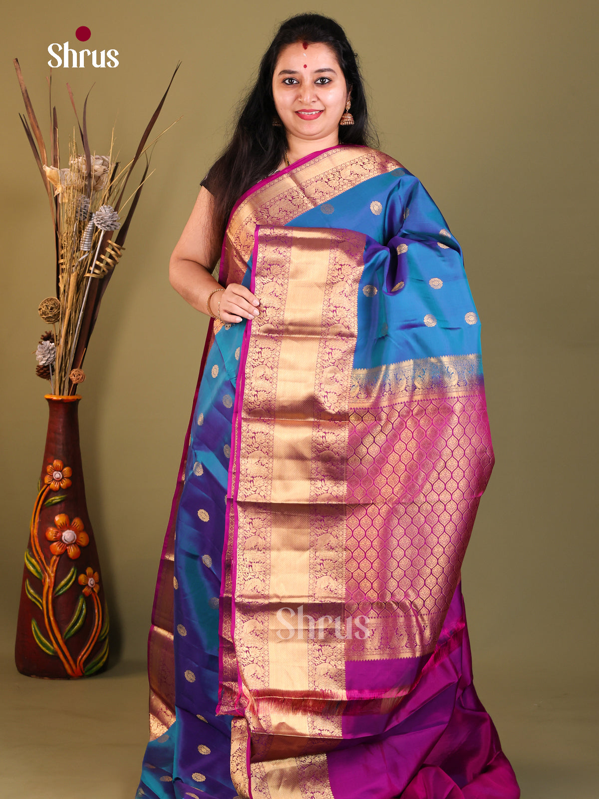 Blue & Purple - Kanchipuram-halfpure Saree