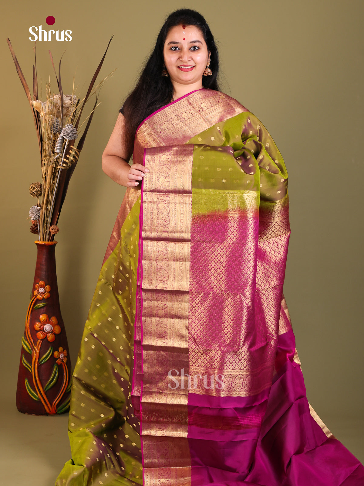 Green & Purple - Kanchipuram-halfpure Saree - Shop on Shrus.com