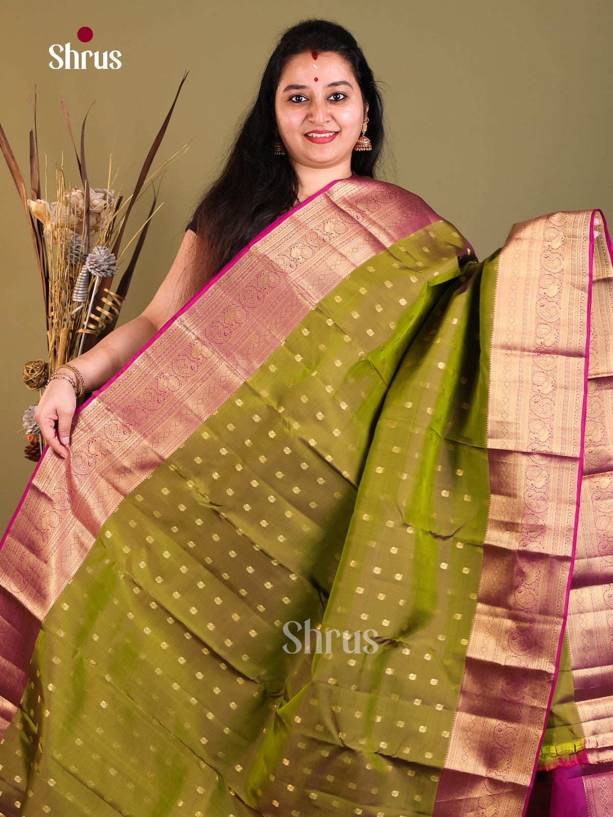 Green & Purple - Kanchipuram-halfpure Saree - Shop on Shrus.com