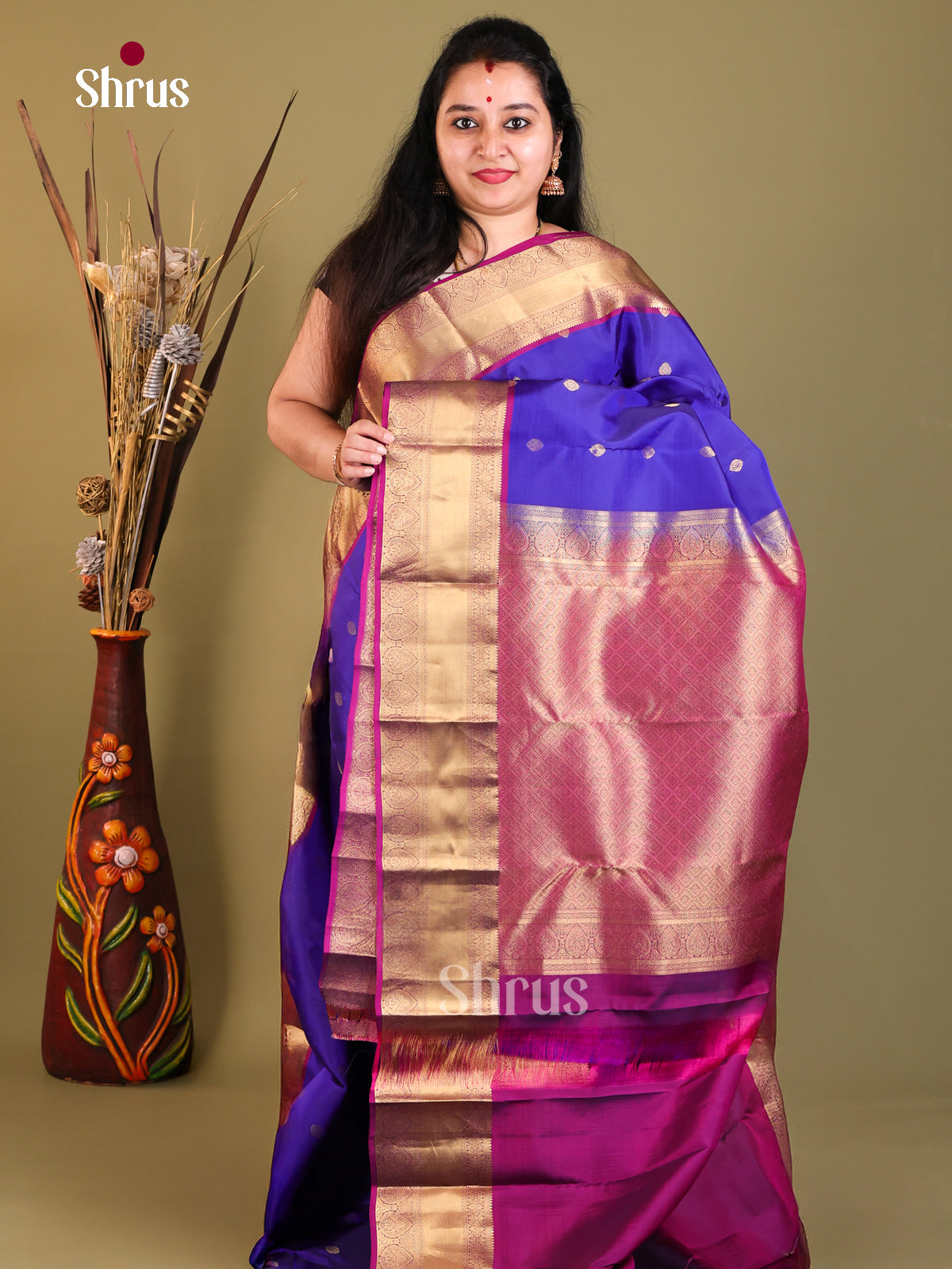 Blue & Purple - Kanchipuram-halfpure Saree