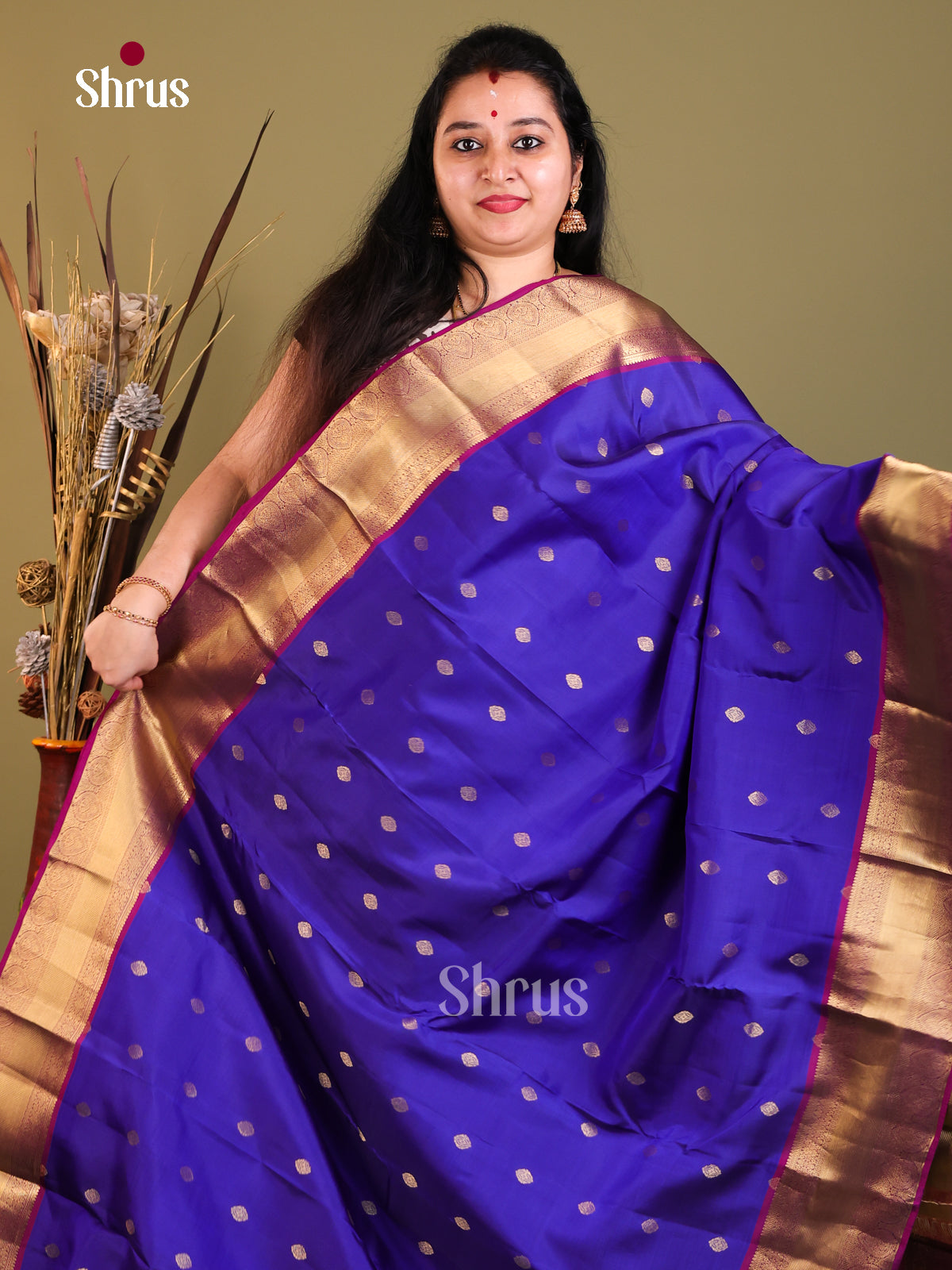 Blue & Purple - Kanchipuram-halfpure Saree