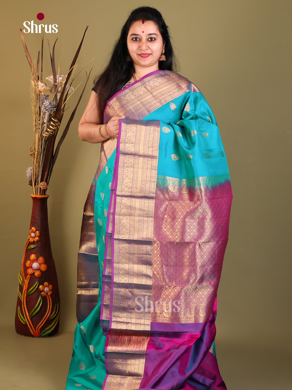 Blue & Purple - Kanchipuram-halfpure Saree