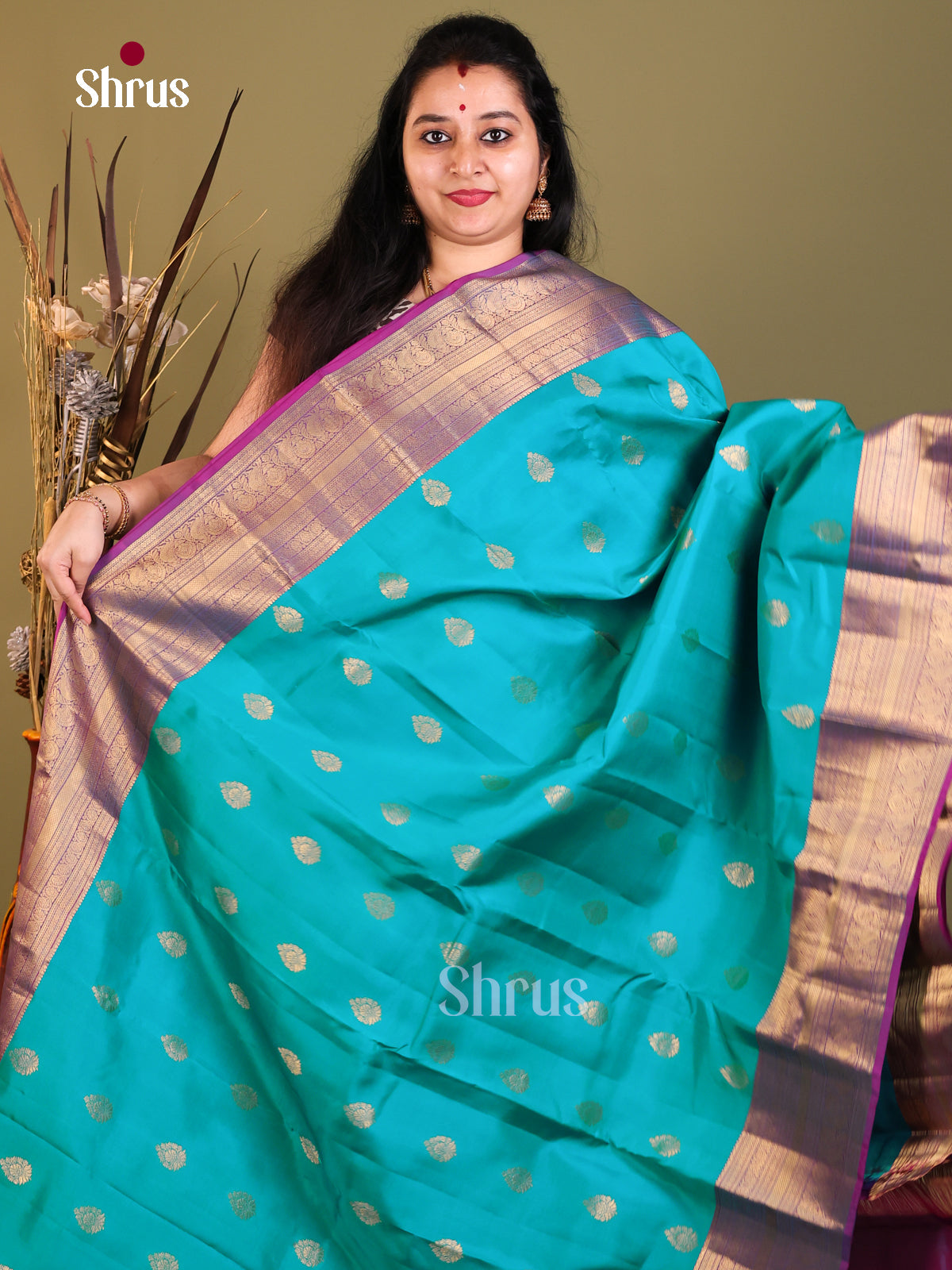 Blue & Purple - Kanchipuram-halfpure Saree