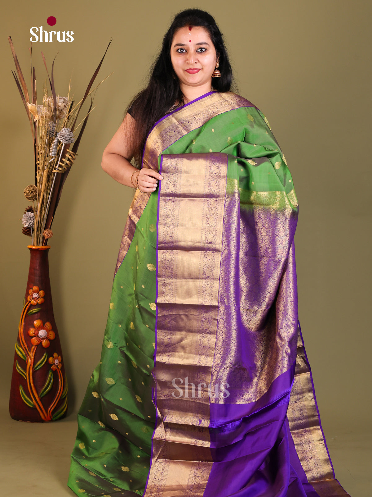 Green & Violet - Kanchipuram-halfpure Saree - Shop on Shrus.com
