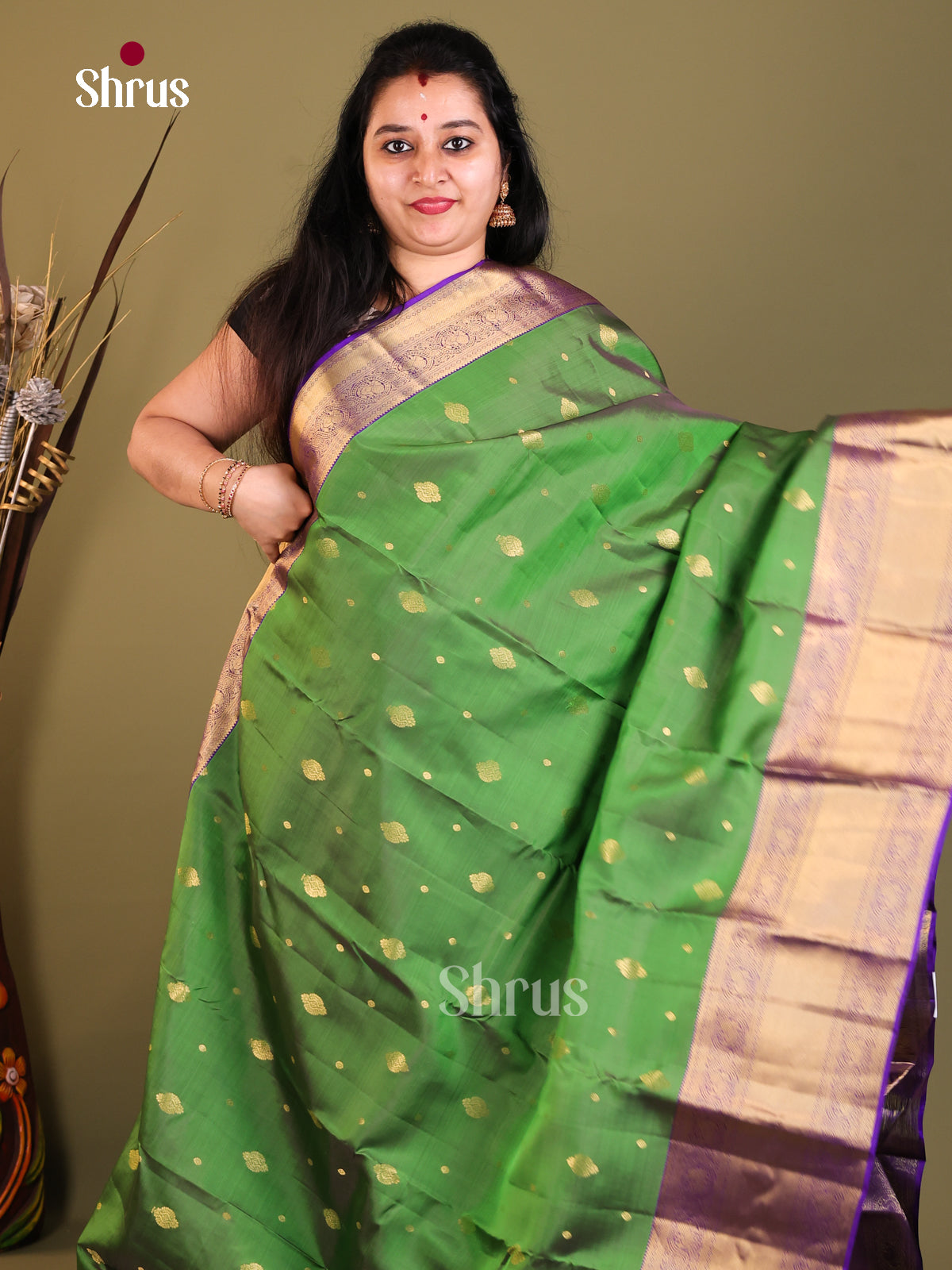Green & Violet - Kanchipuram-halfpure Saree - Shop on Shrus.com