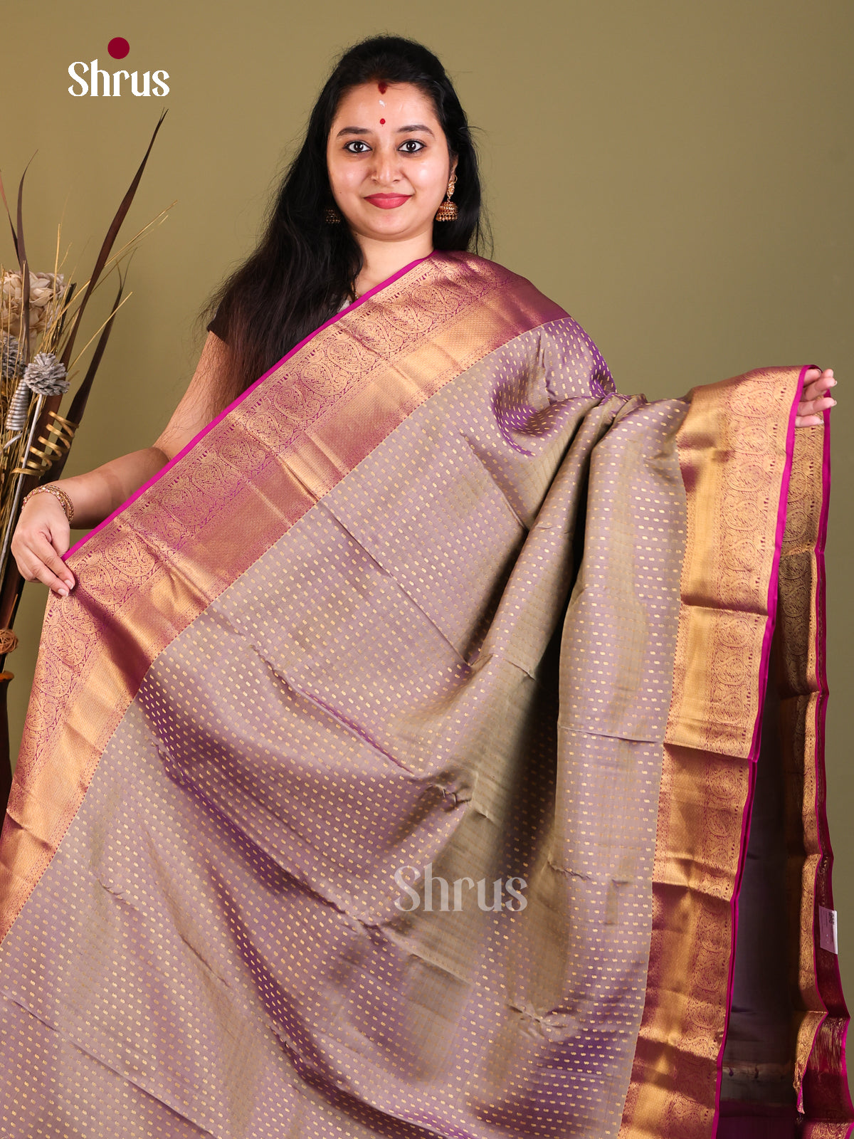 Lavender & Purple - Kanchipuram-halfpure Saree - Shop on Shrus.com