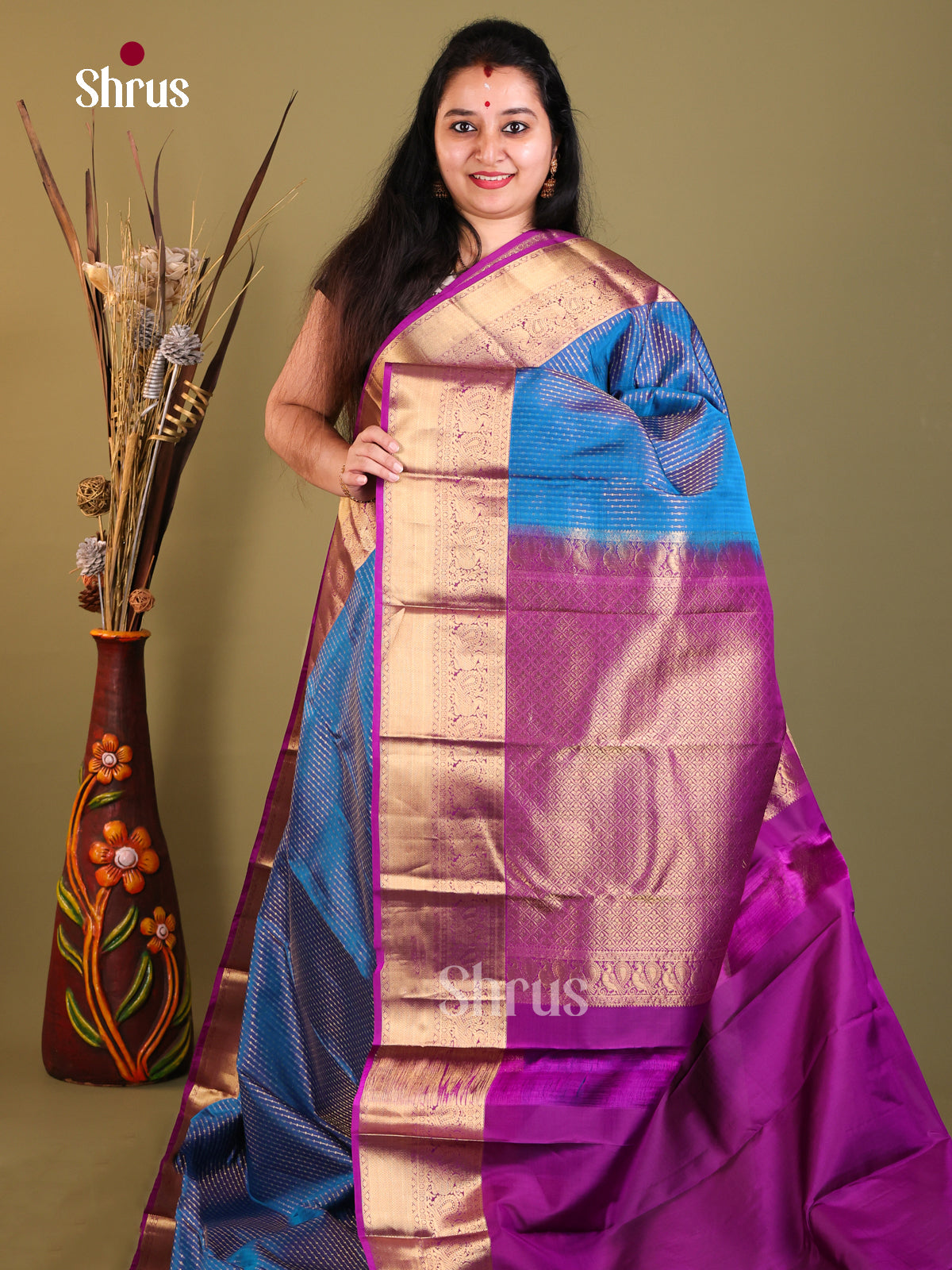 Blue & Purple - Kanchipuram-halfpure Saree