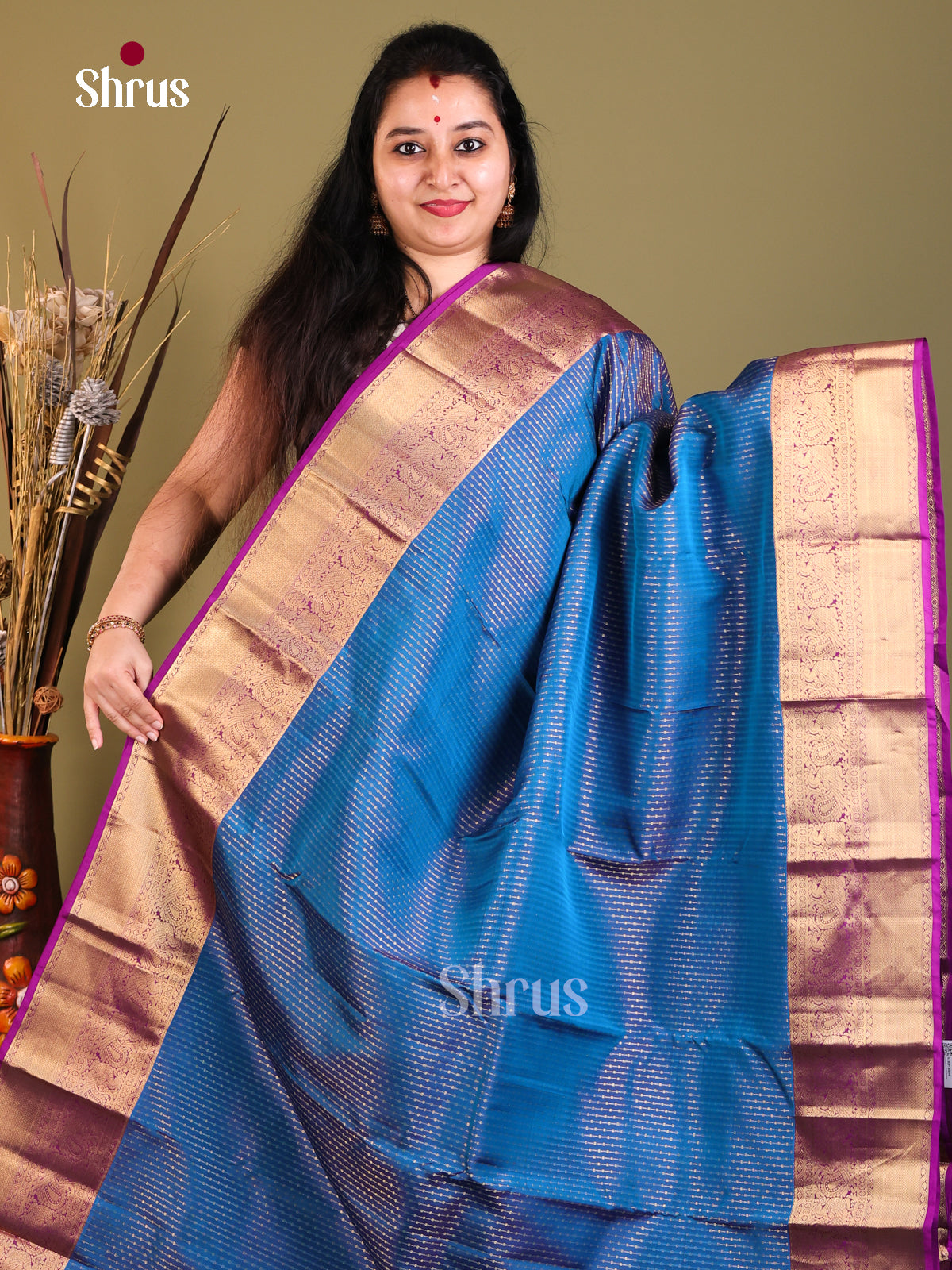 Blue & Purple - Kanchipuram-halfpure Saree