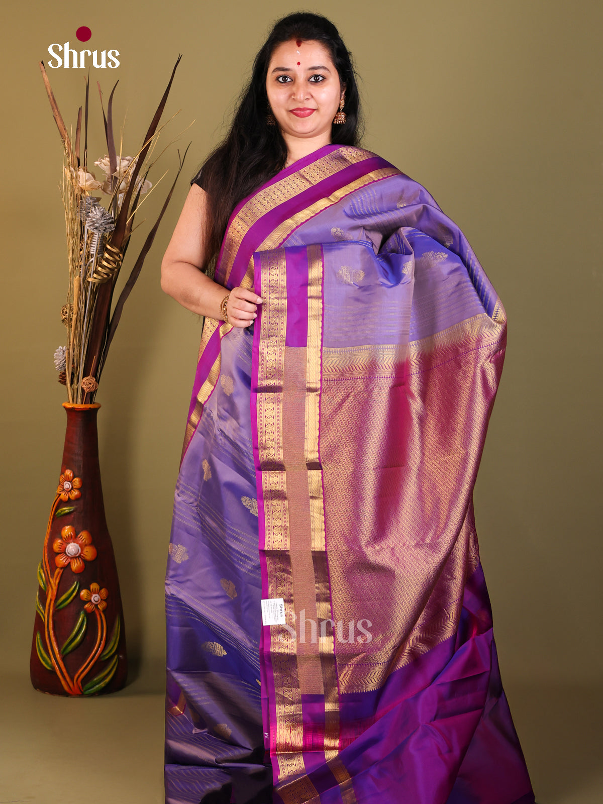 Purple & Majenta - Kanchipuram-halfpure Saree - Shop on Shrus.com