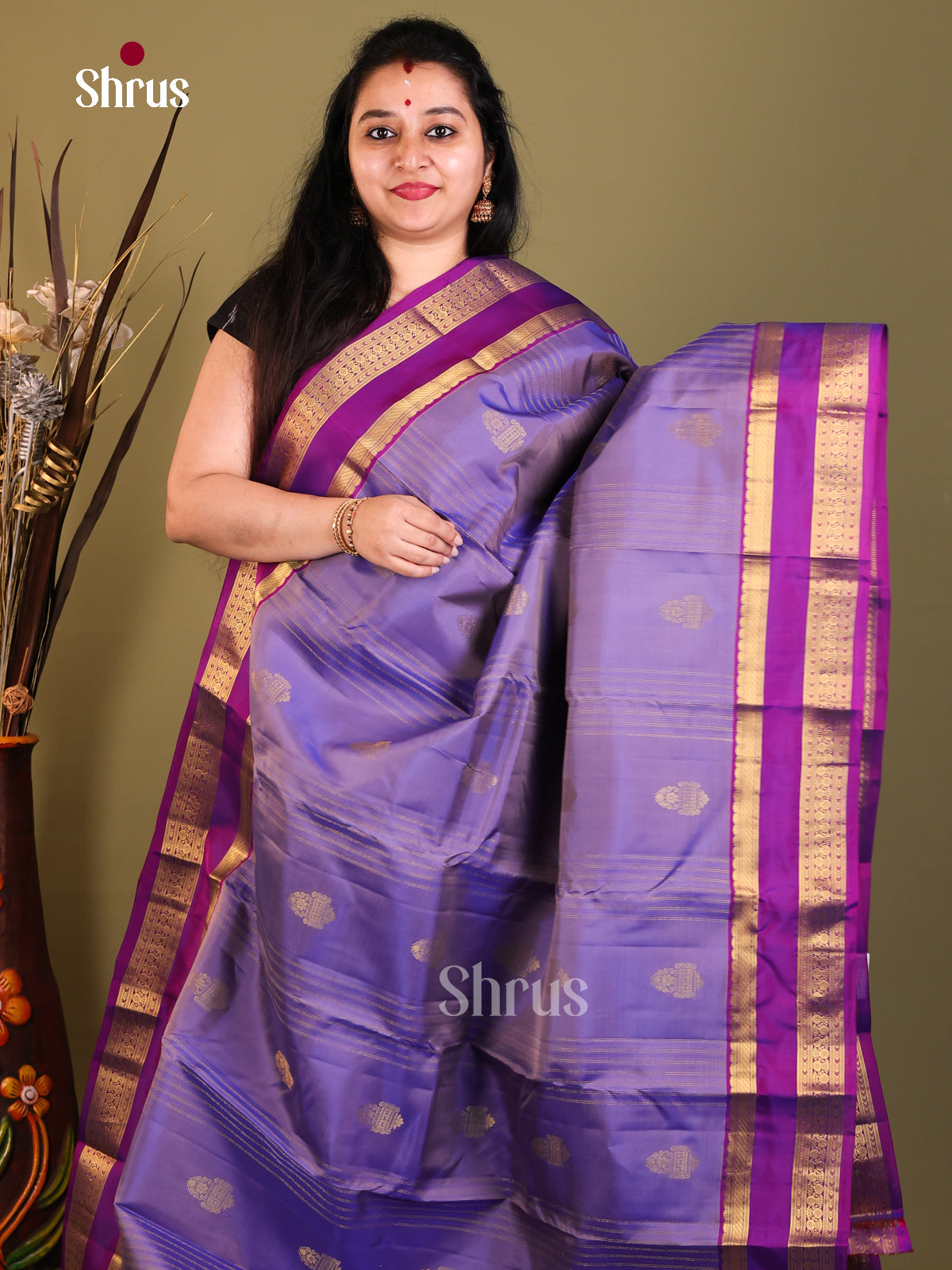 Purple & Majenta - Kanchipuram-halfpure Saree - Shop on Shrus.com