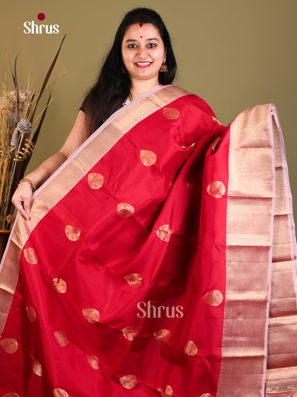 REd & Lavender - Kanchipuram-halfpure Saree - Shop on Shrus.com