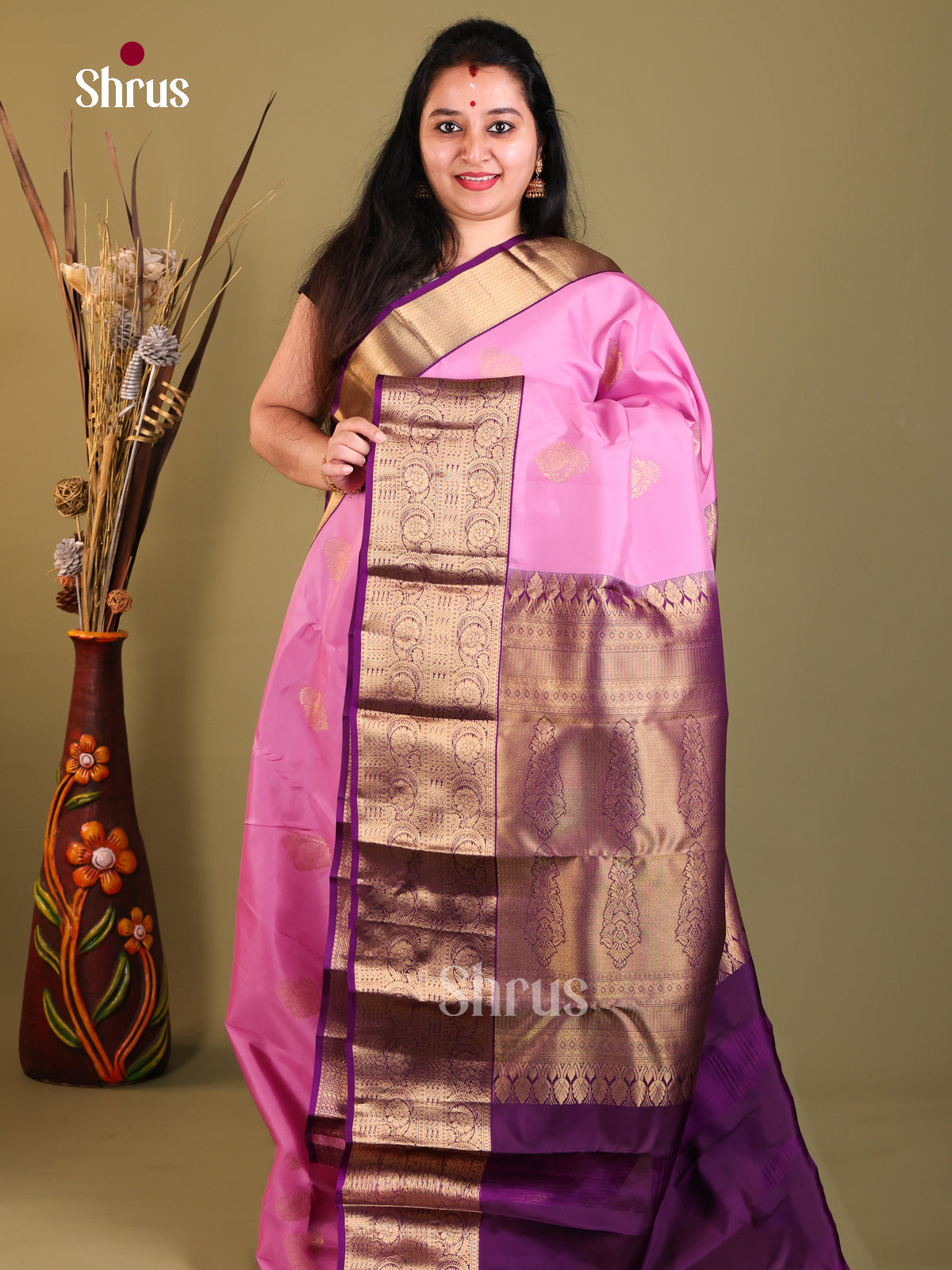Pink & Violet - Kanchipuram-halfpure Saree