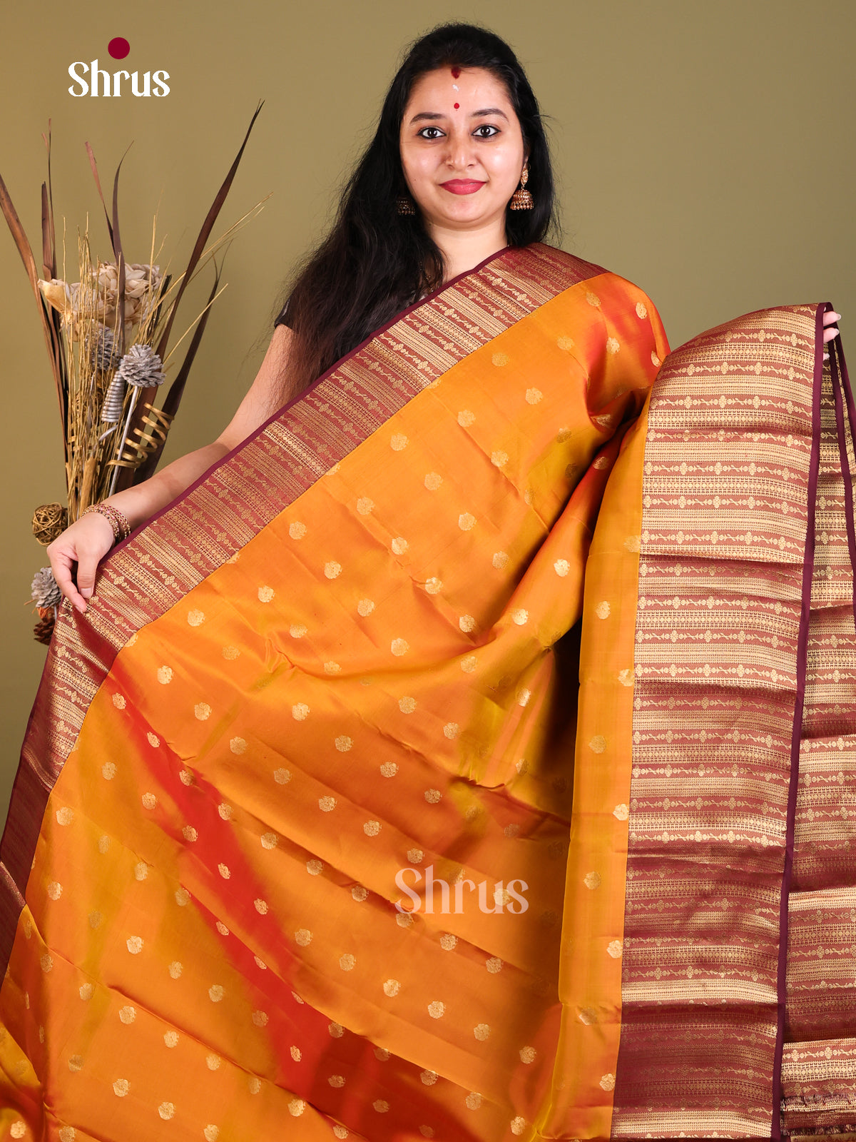 Orange & Maroon - Kanchipuram-halfpure Saree - Shop on Shrus.com