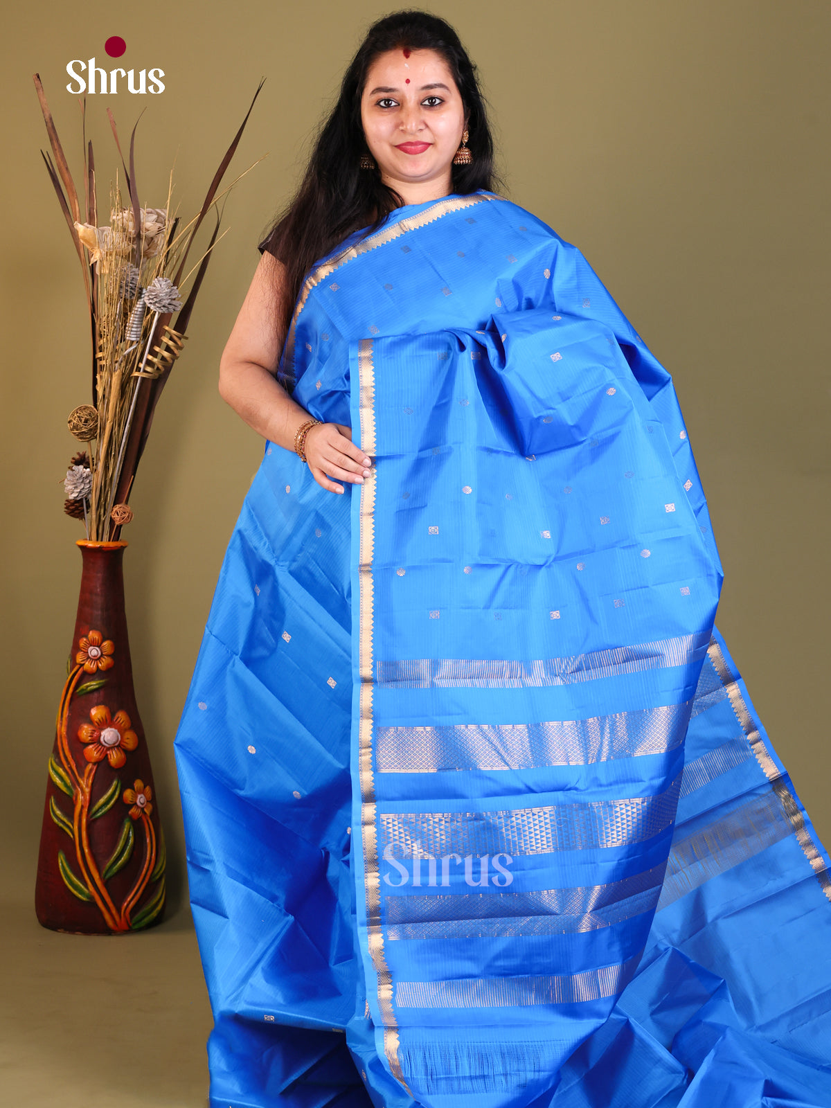 Blue Kanchipuram Butta design Saree