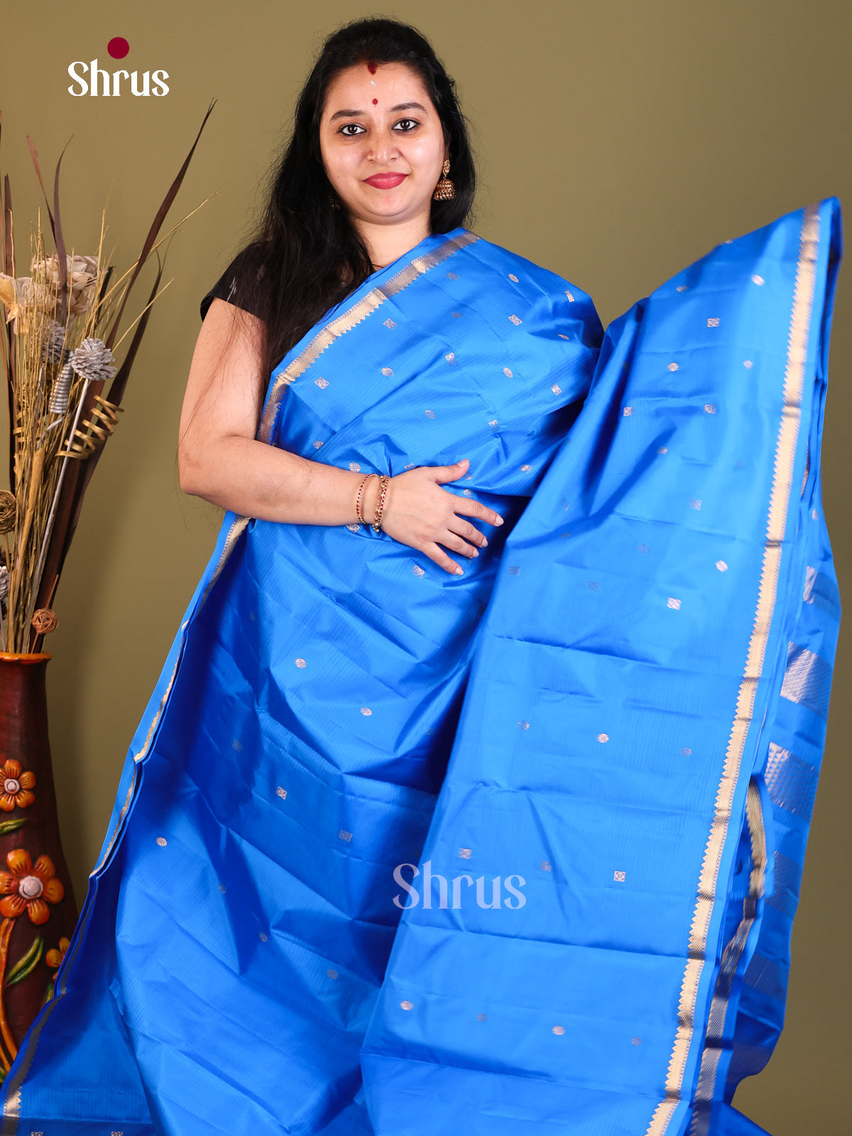 Blue Kanchipuram Butta design Saree -1