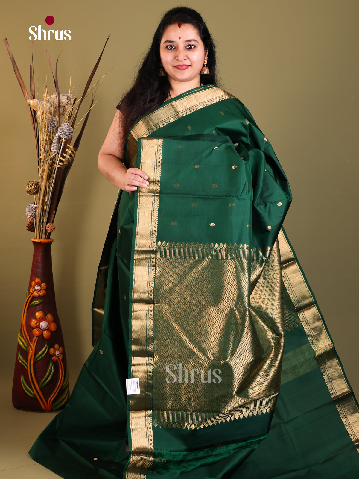 Full green Kanchipuram Butta design Saree -1