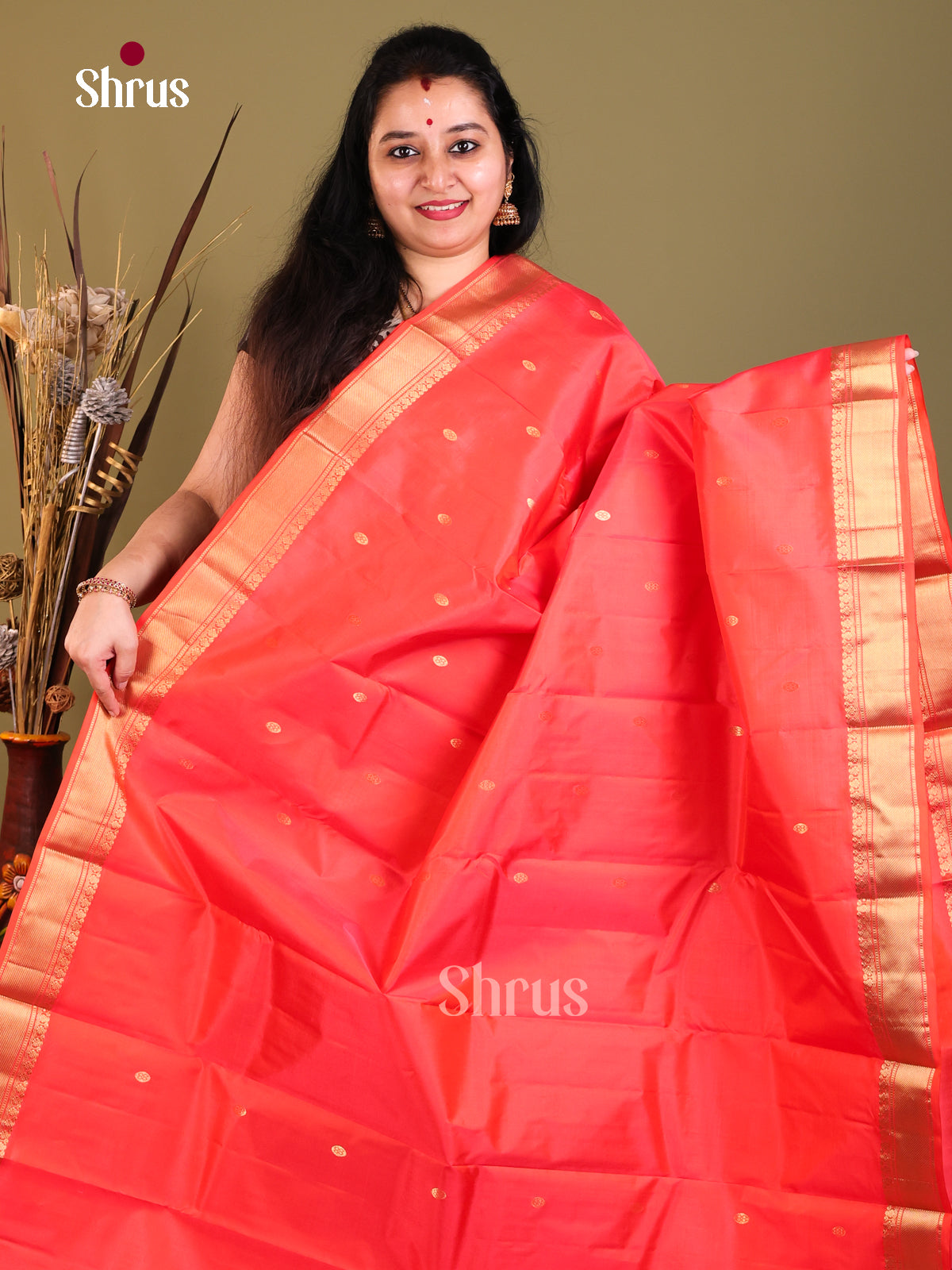 orange Kanchipuram Butta design Saree -1