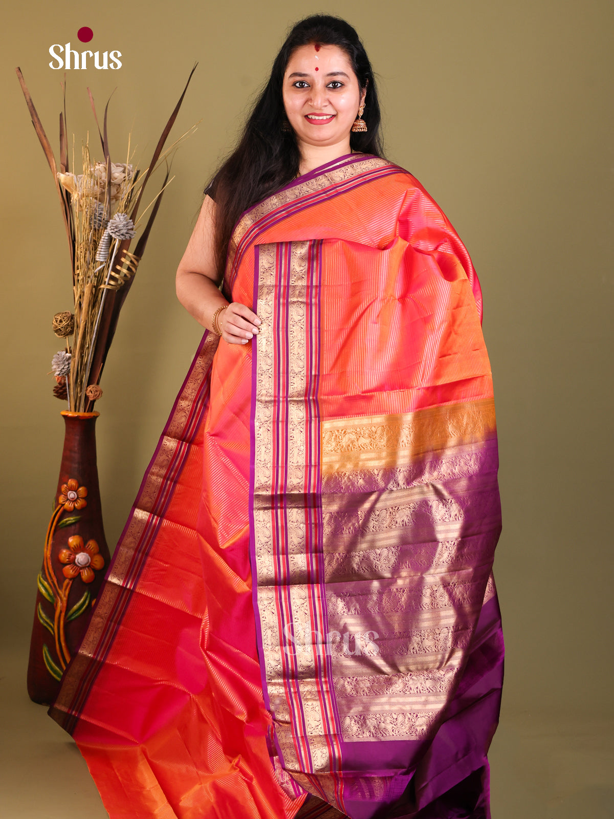 Radiant and majenta Kanchipuram Korvai Vairaoosi Saree