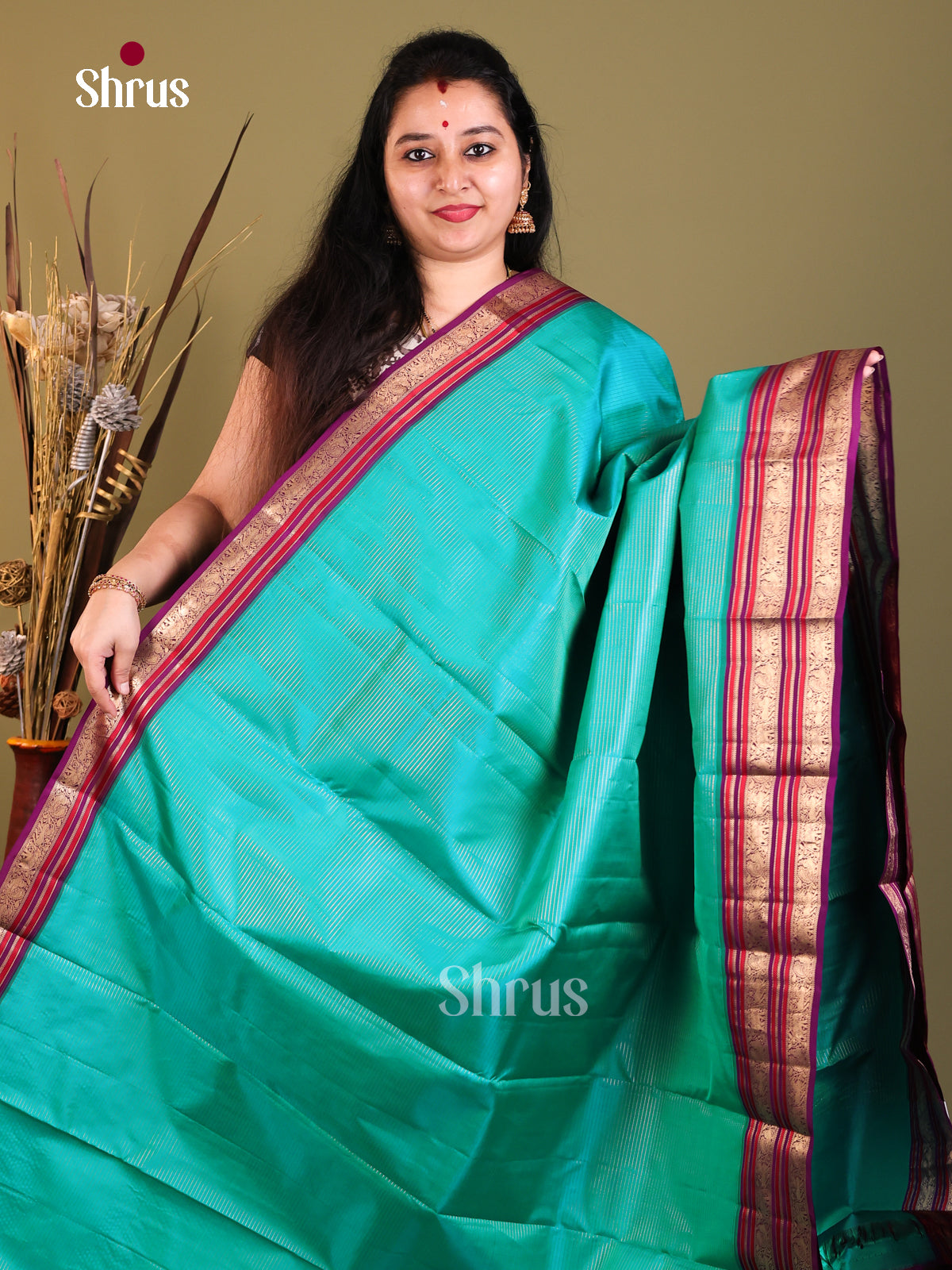 blue and purple Kanchipuram Korvai Vairaoosi Saree -1
