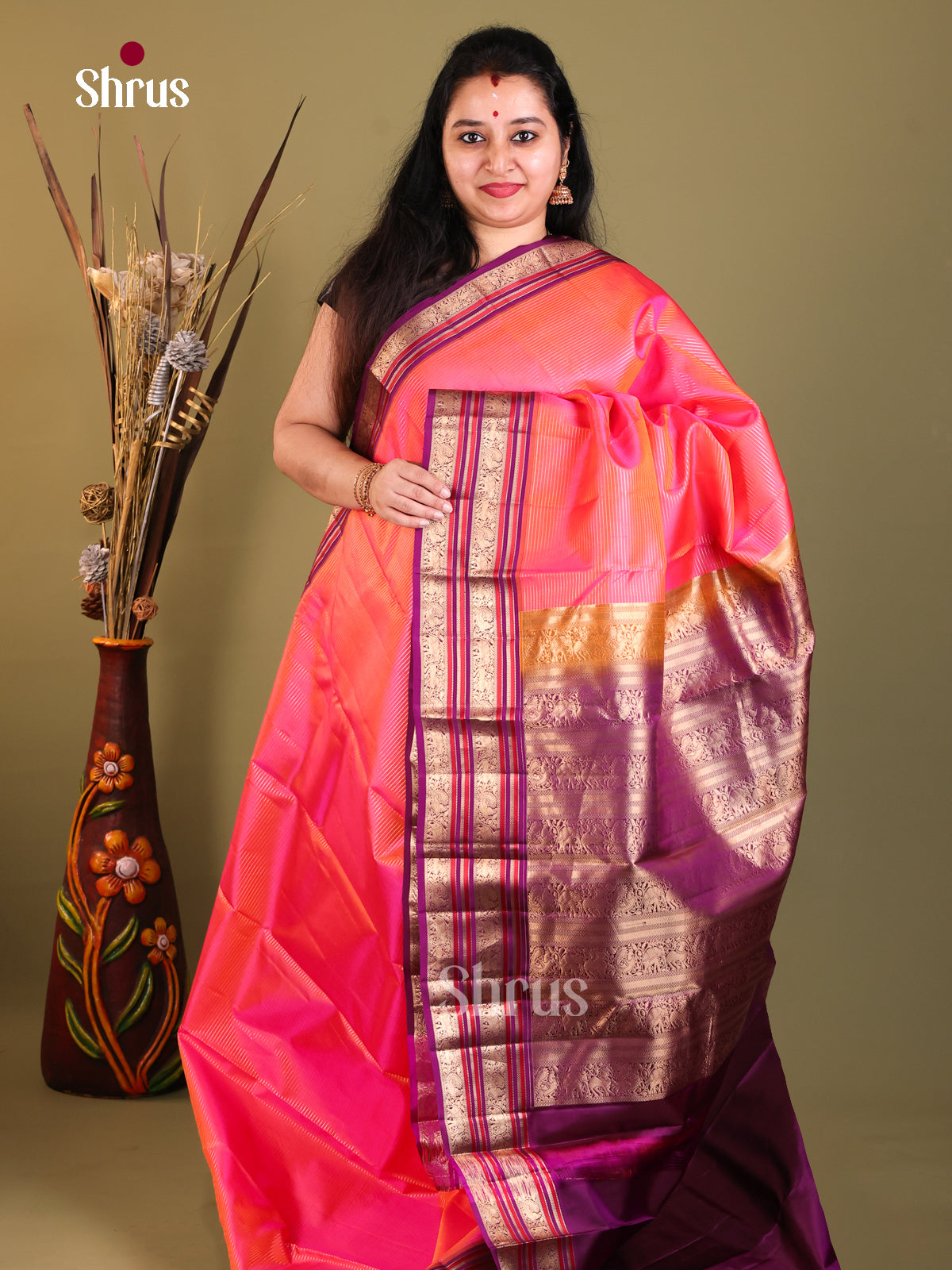 radiant and purple Kanchipuram Korvai Vairaoosi Saree