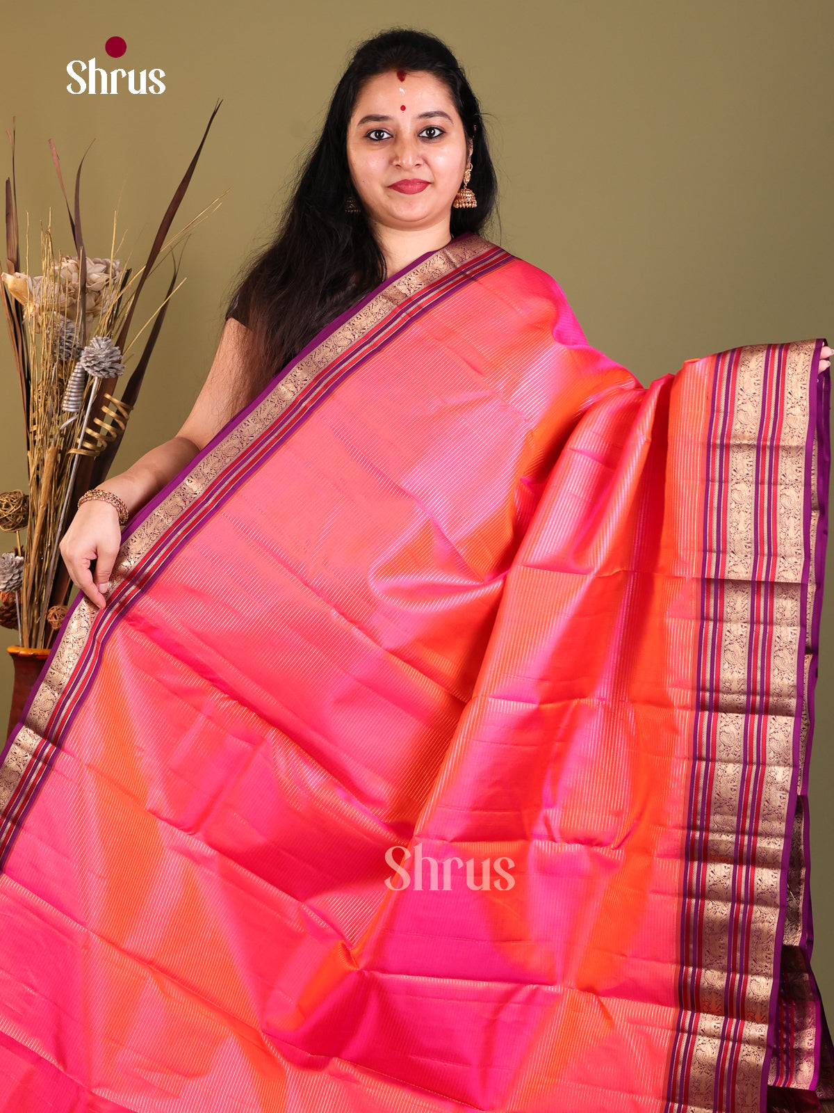 radiant and purple Kanchipuram Korvai Vairaoosi Saree -1