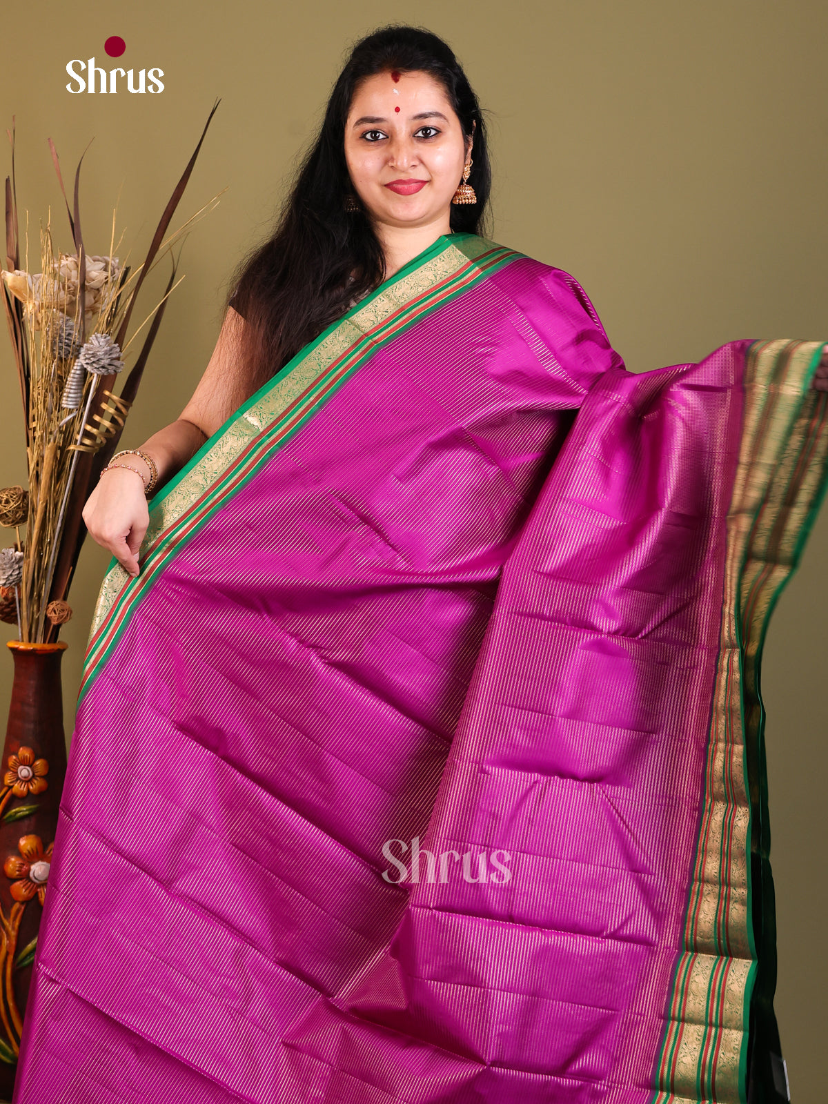 purple and green Kanchipuram Korvai Vairaoosi Saree -1